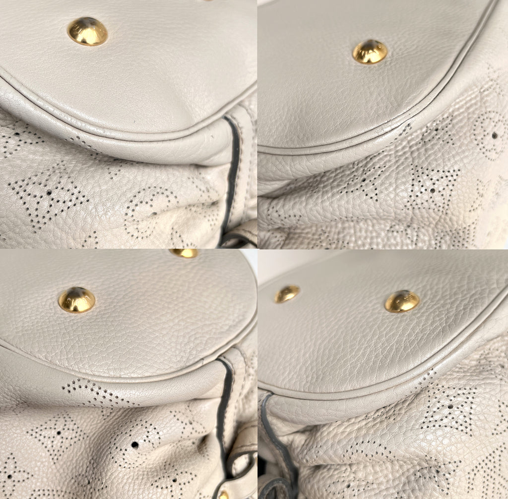Louis Vuitton Mahina L Leather Beige Monogram Hobo Shoulder Bag
