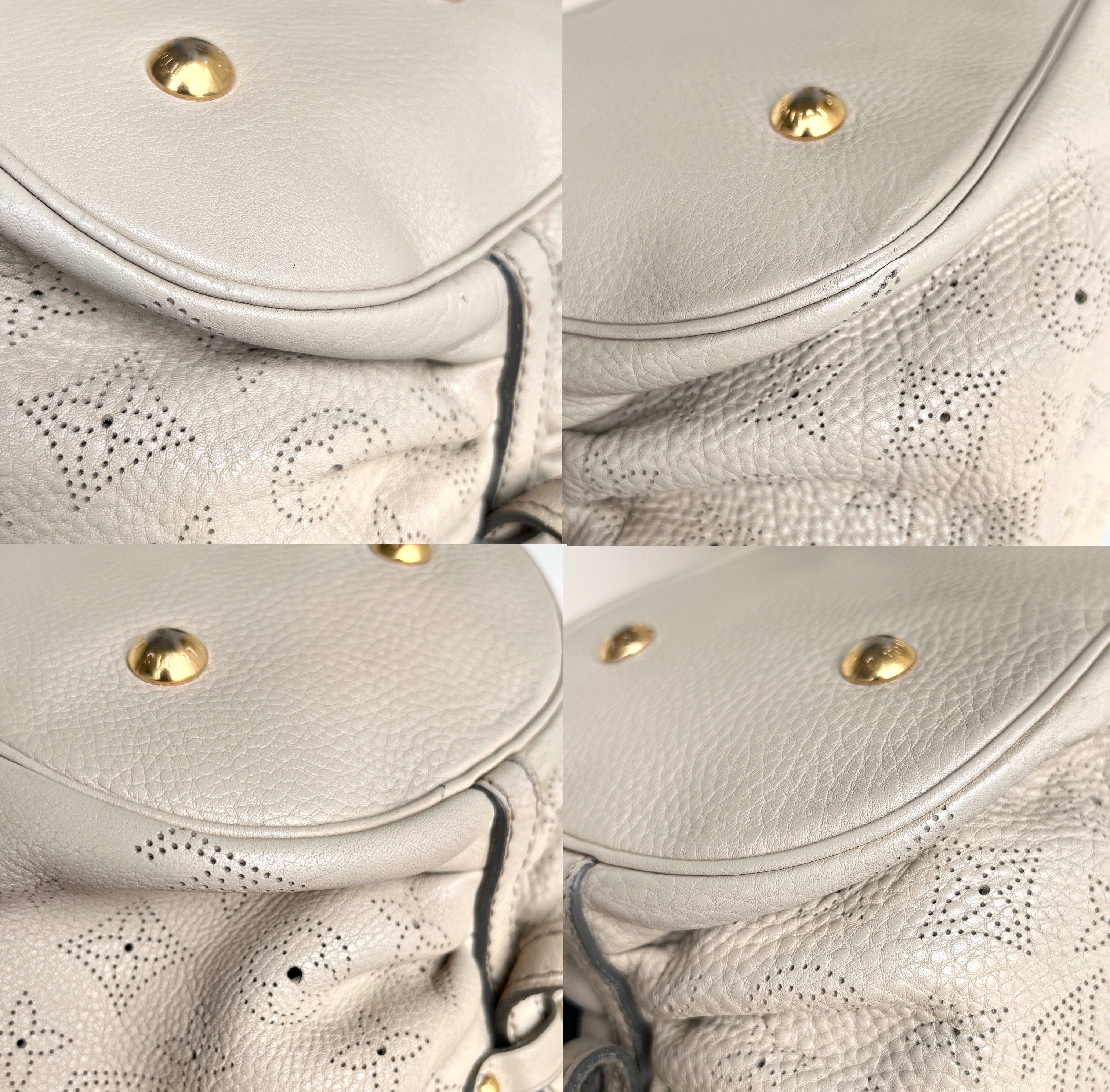Louis Vuitton Mahina L Leather Beige Monogram Hobo Shoulder Bag