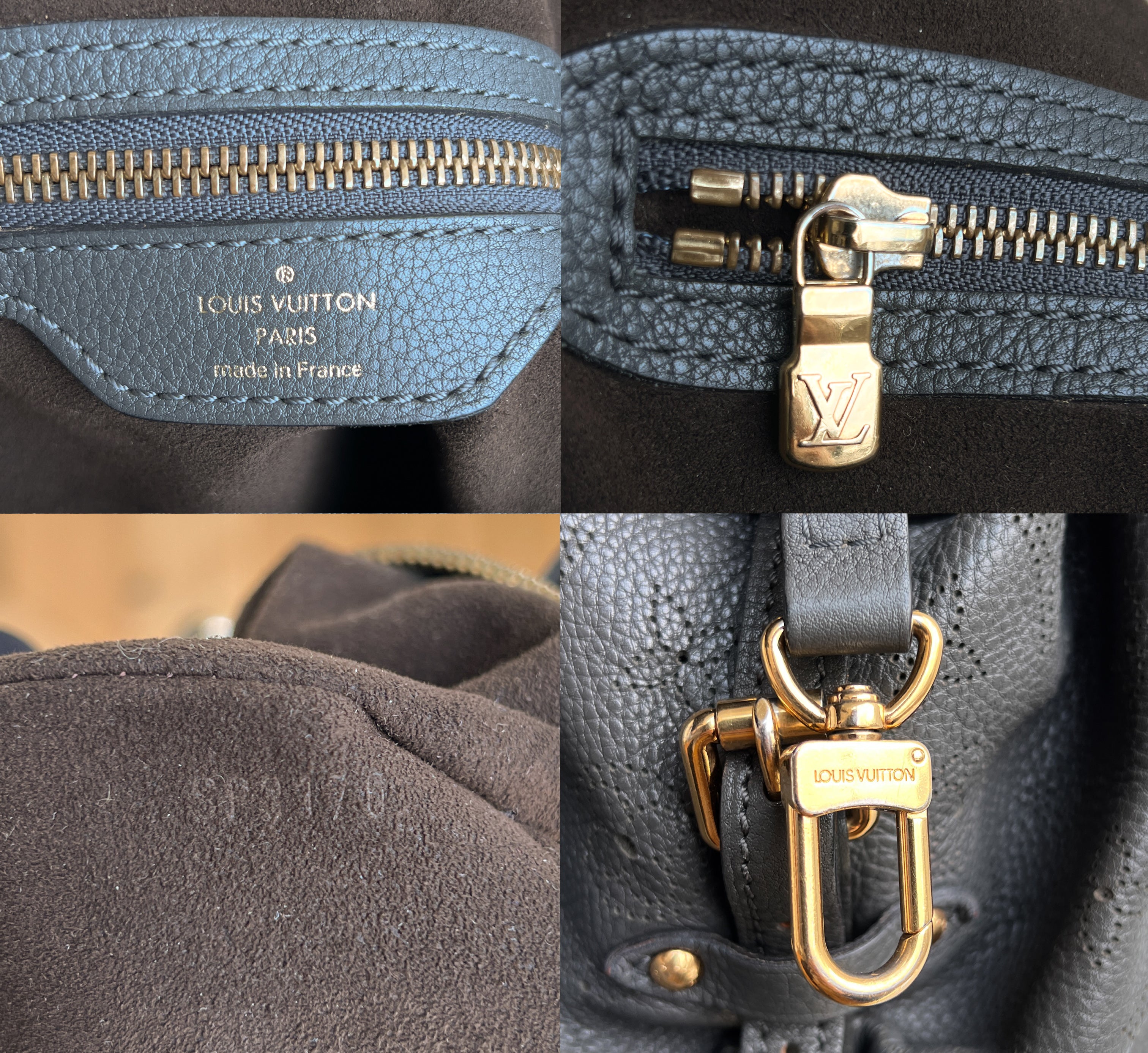 Louis Vuitton Mahina L Leather Gray Monogram Hobo Shoulder Bag