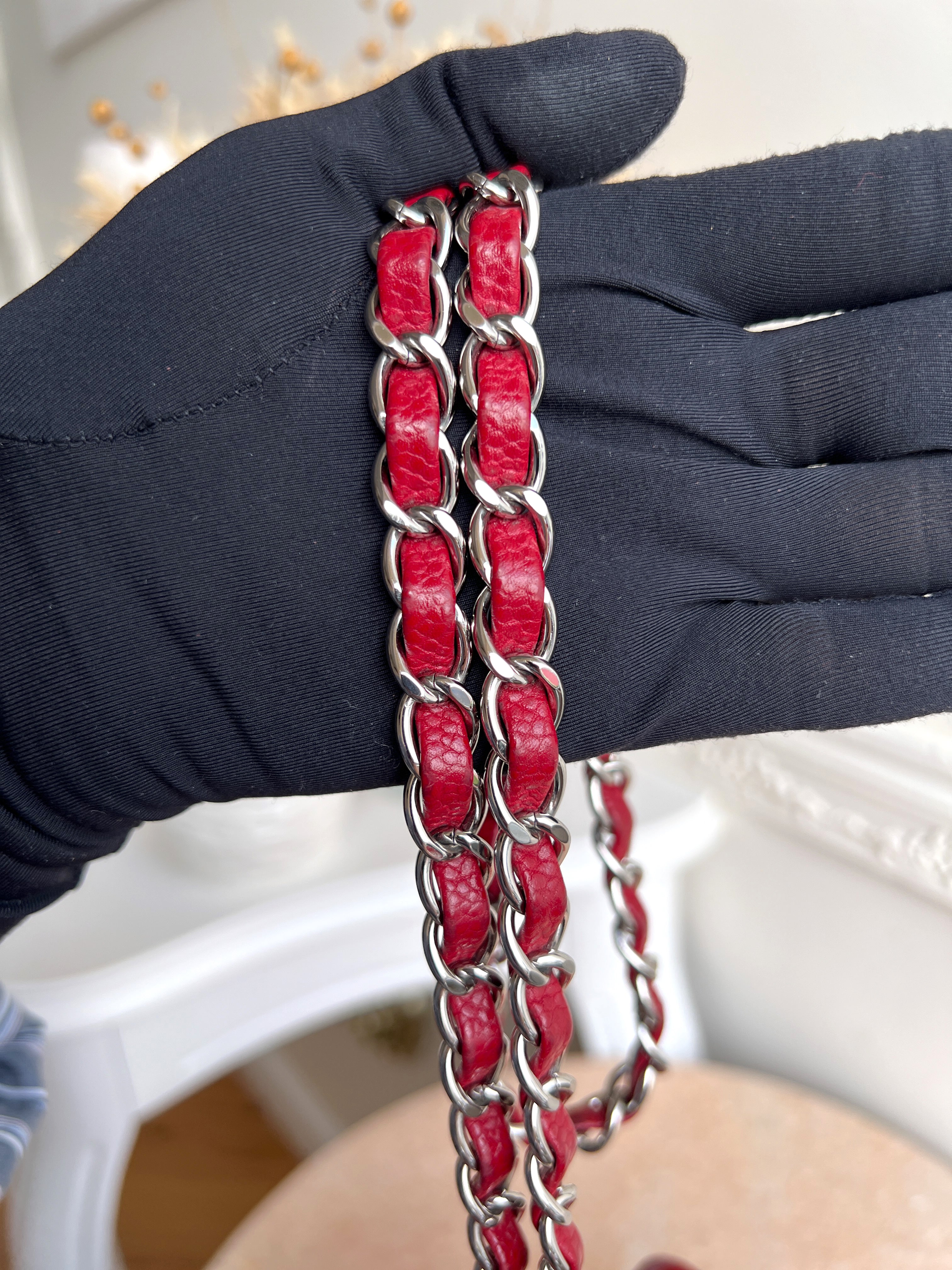 Chanel Classic Squared Caviar Red Leather Crossbody Bag