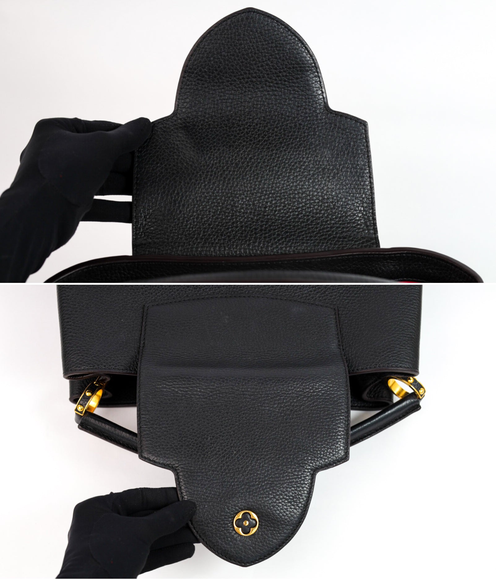 Authentic LV Capucines MM Black Leather Fuchsia Inside Handbag
