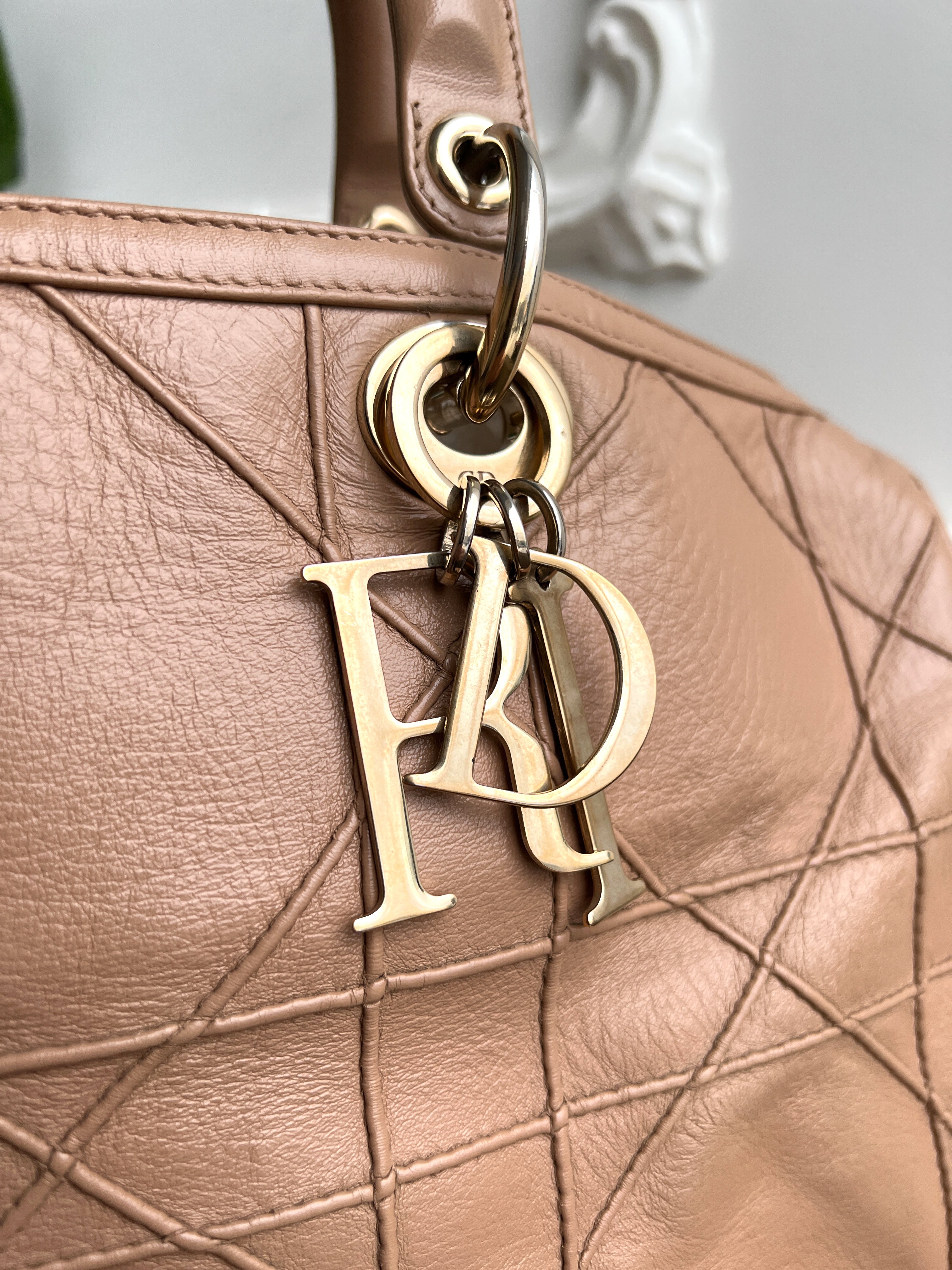 Christian Dior Tote Beige Cannage Granville Leather Bag