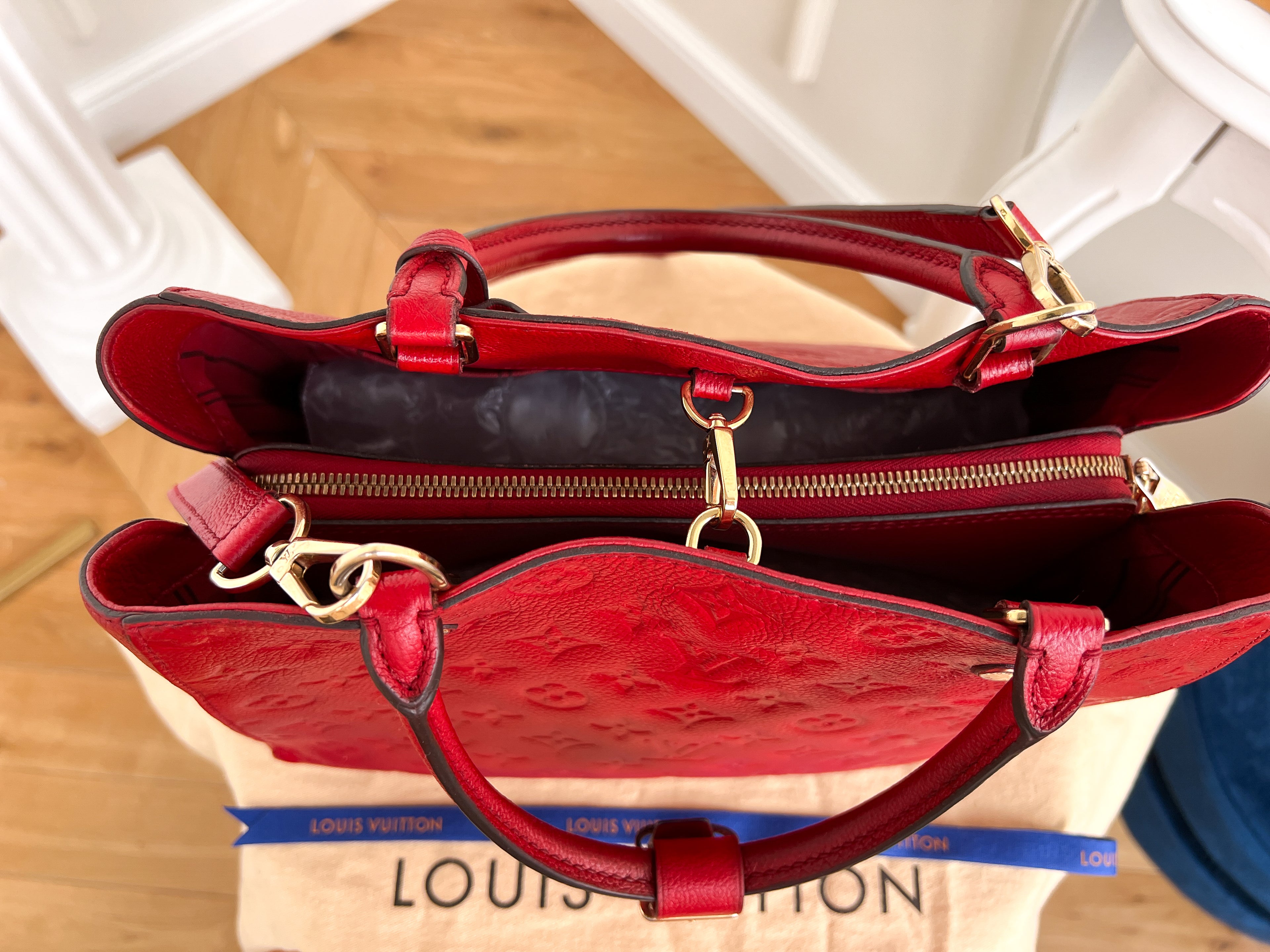 Authentic LV Montaigne MM Empreinte Monogram Red