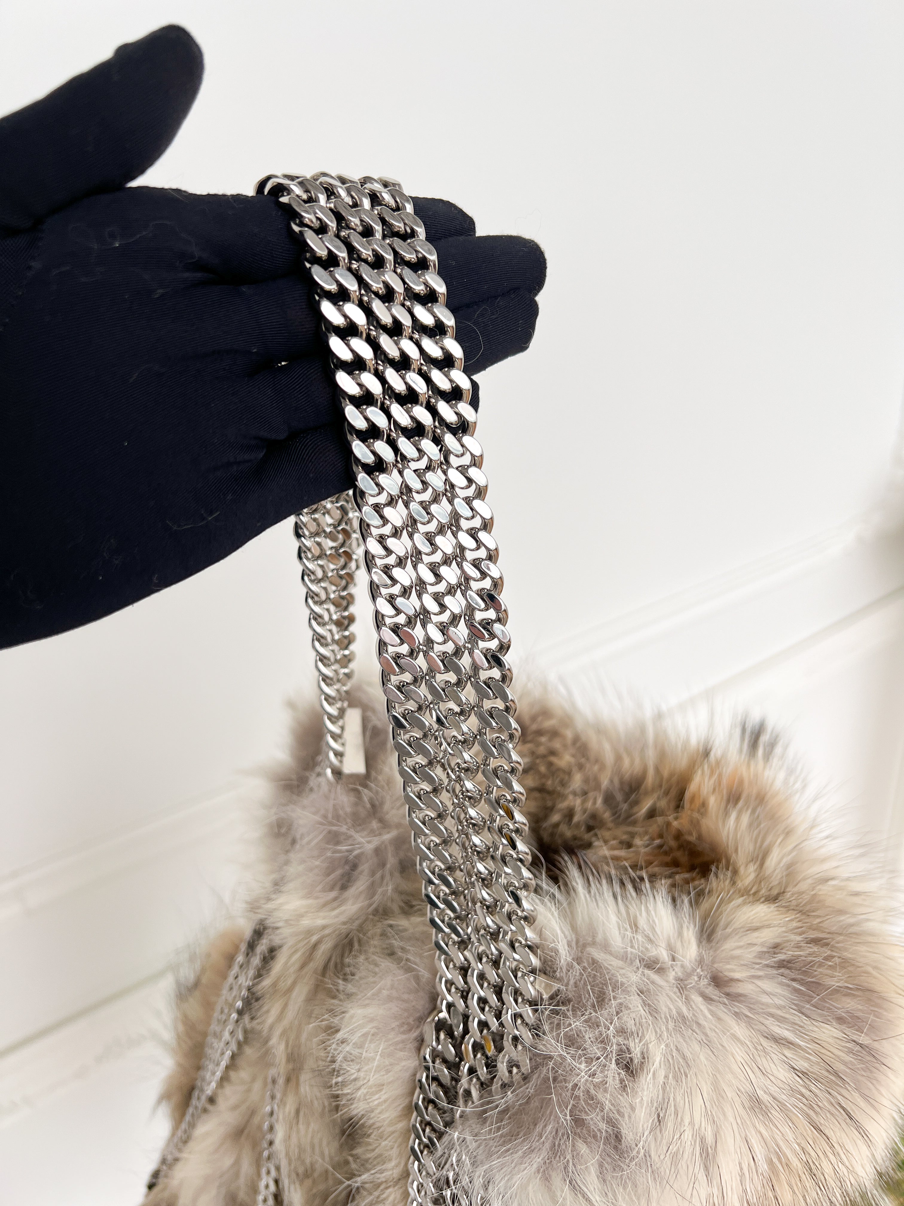 Authentic Christian Louboutin Marianna medium rider coyote fur chains shoulder handbag