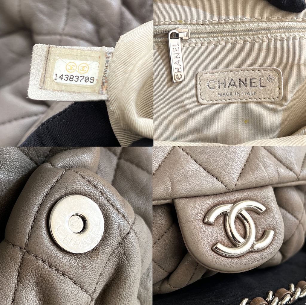 Chanel Quilted Large Chain Flap Taupe Crossbody Gray-Beige Clutch