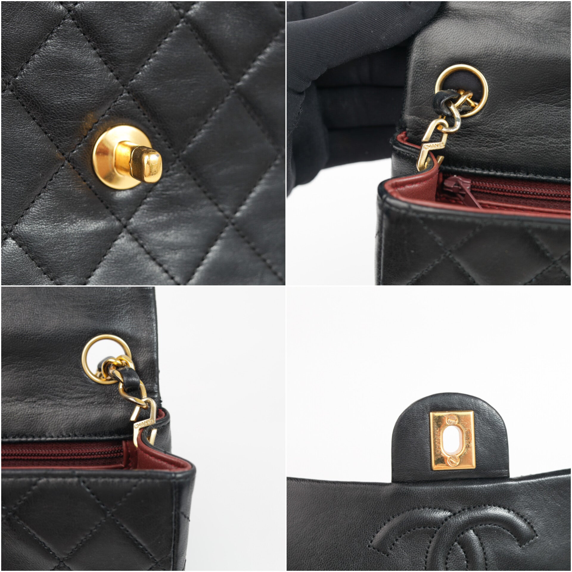 Authentic Chanel Mini square one flap Lambskin chain Shoulder Bag crossbody black