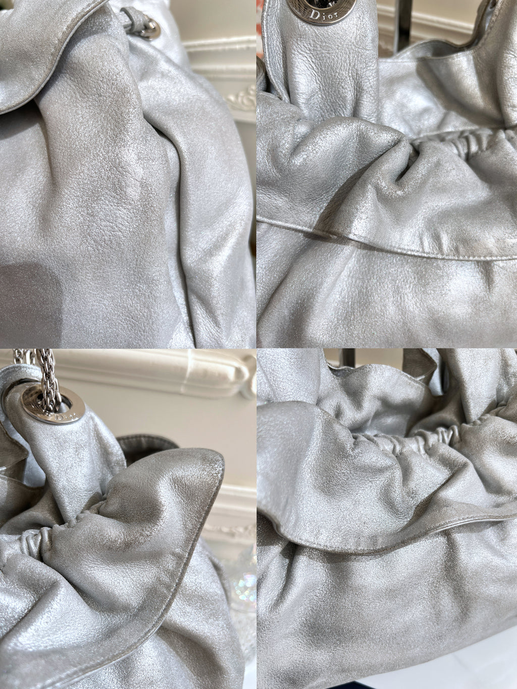 Christian Dior Le Trente Silver Leather Hobo Shoulder Bag