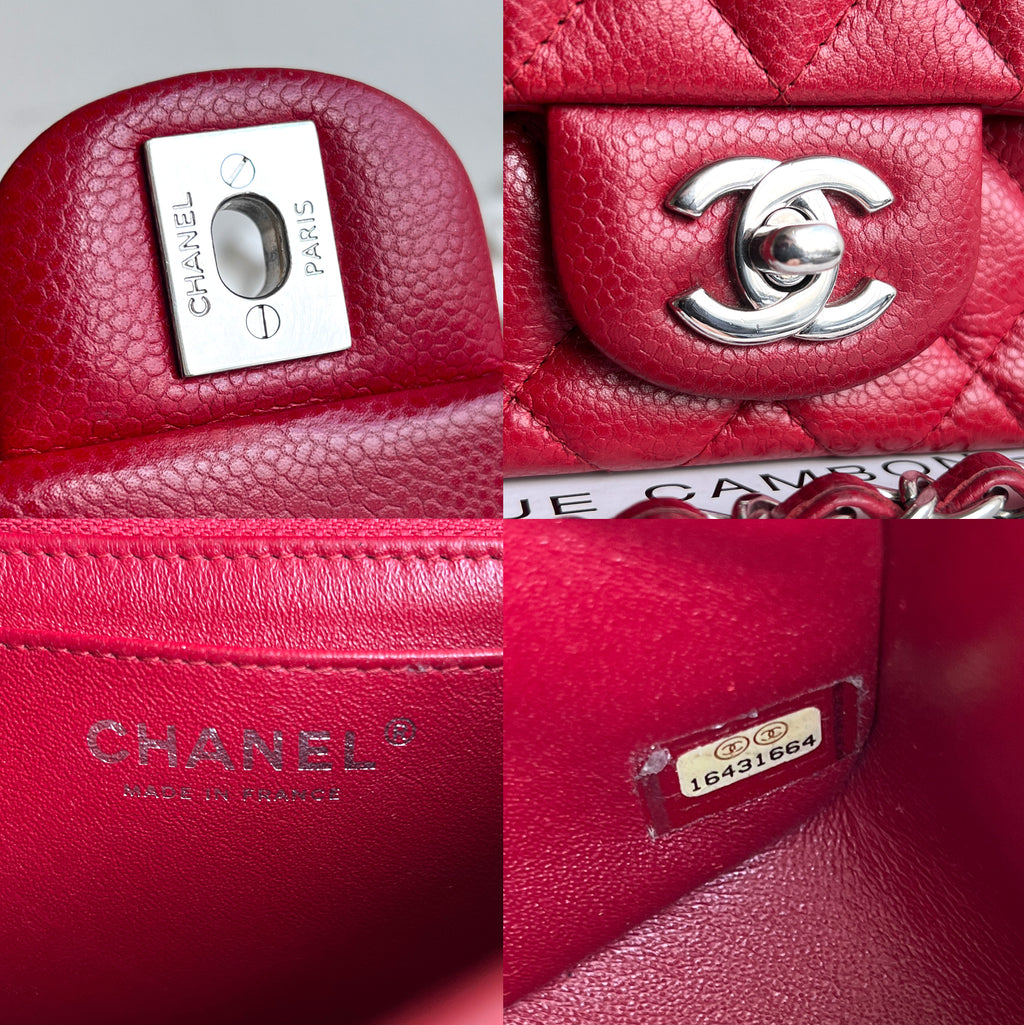 Chanel Classic Squared Caviar Red Leather Crossbody Bag