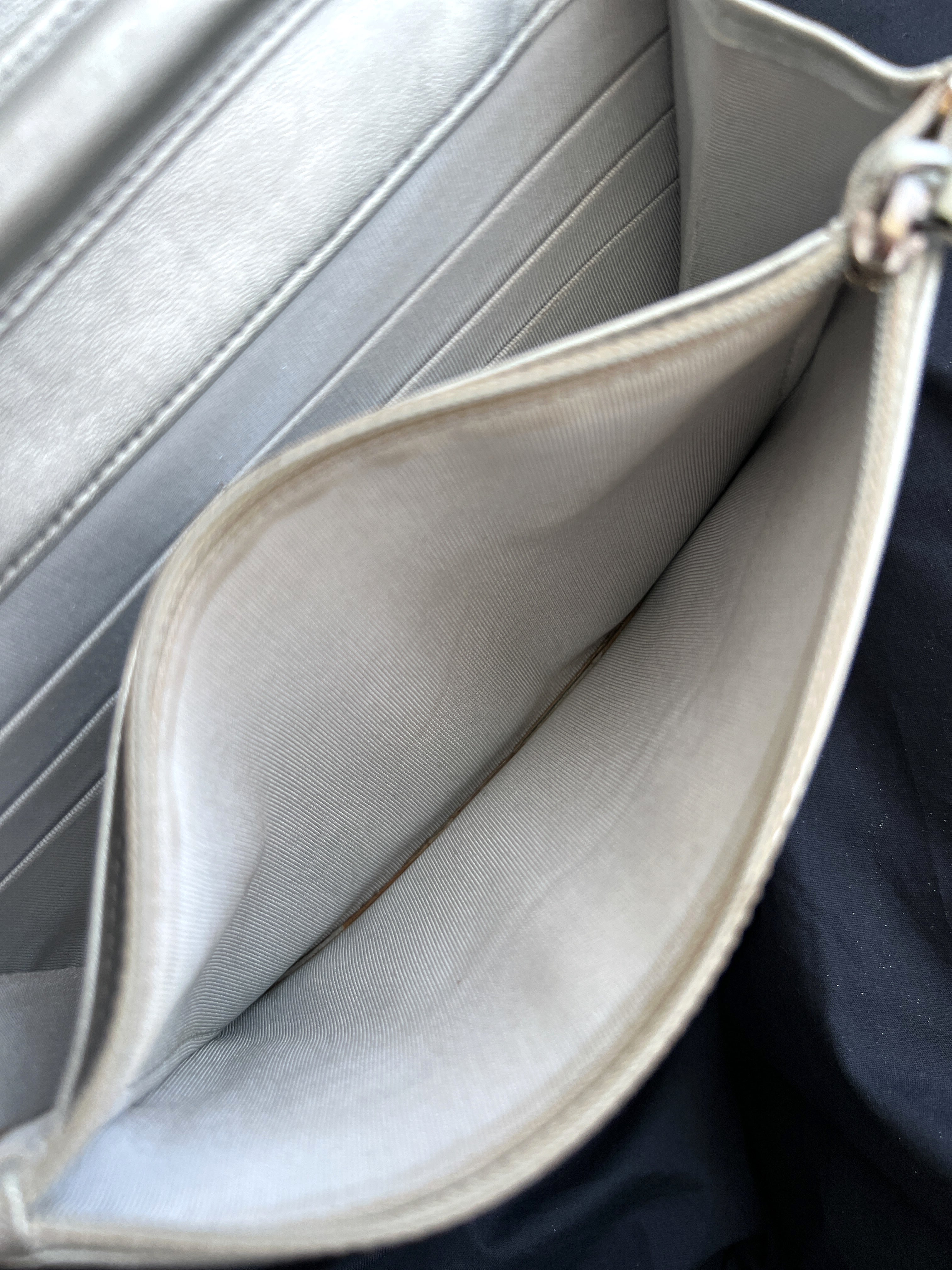 Chanel Woc Leather Lambskin Silver Chain Crossbody Clutch Bag