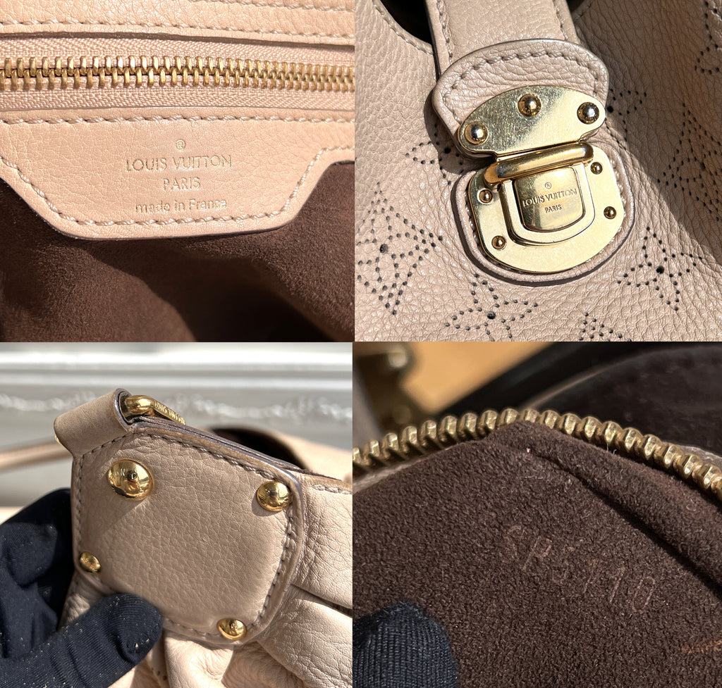 Louis Vuitton Mahina L Leather Beige Monogram Hobo Shoulder