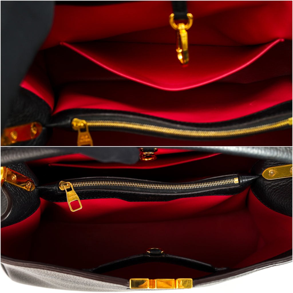 Authentic LV Capucines MM Black Leather Fuchsia Inside Handbag