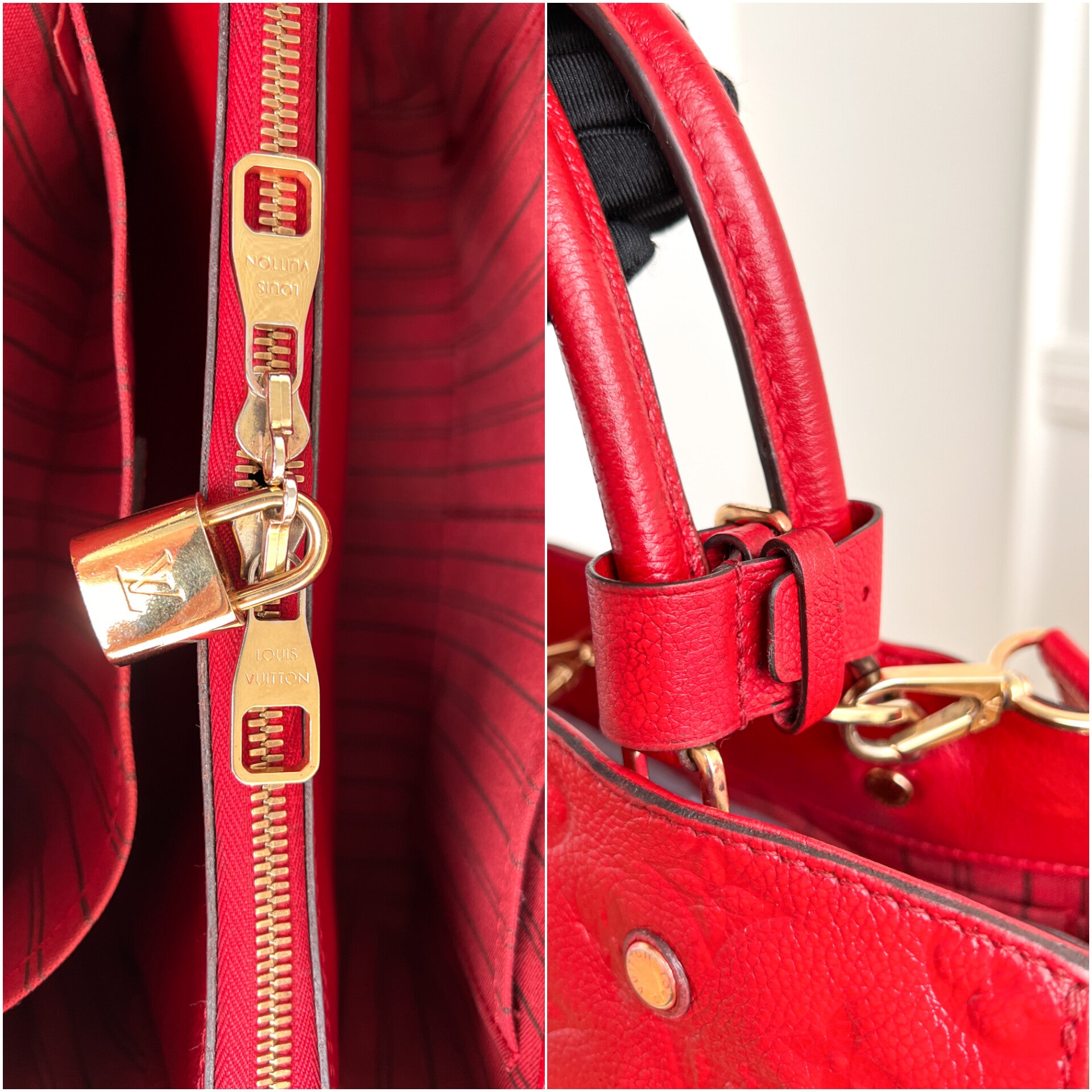 Authentic LV Montaigne MM Empreinte Monogram Red