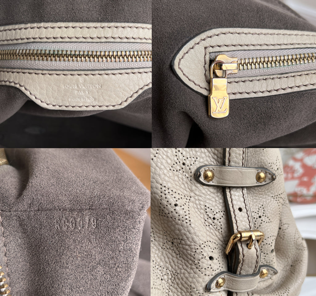 Louis Vuitton Mahina L Leather Beige Monogram Hobo Shoulder Bag