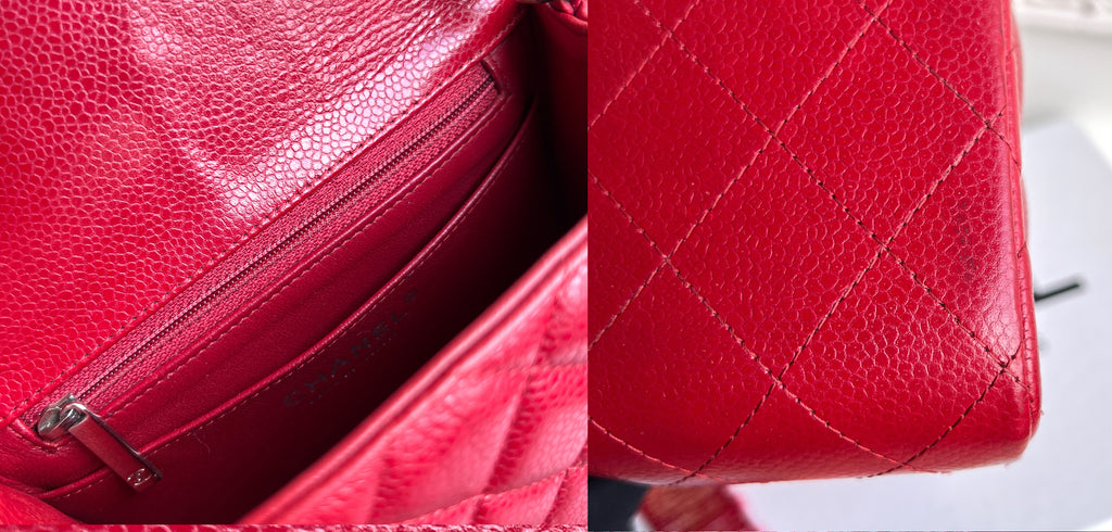 Chanel Classic Squared Caviar Red Leather Crossbody Bag