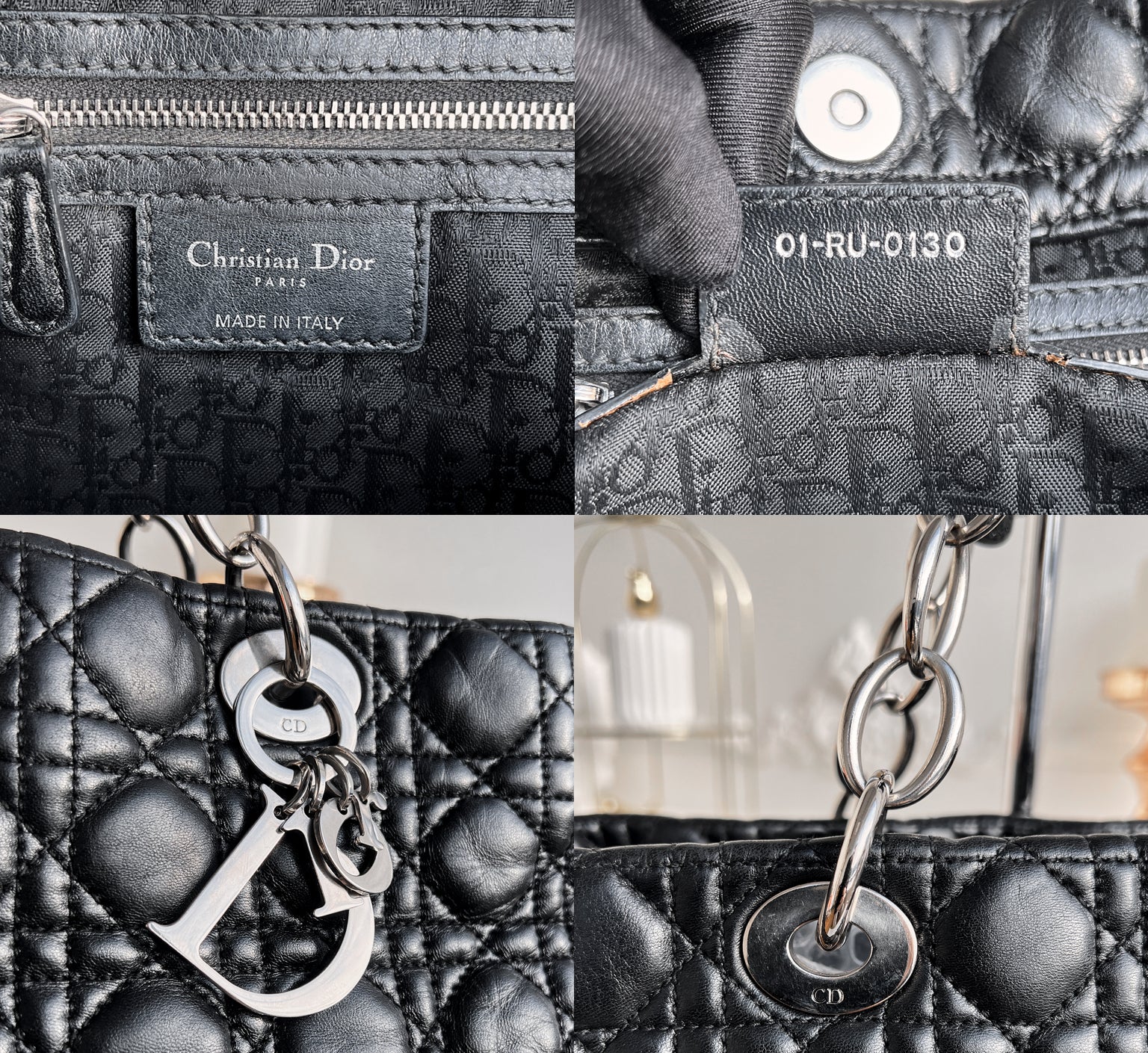 Christian Dior tote Cannage Black Quilted Leather Shopper Bag