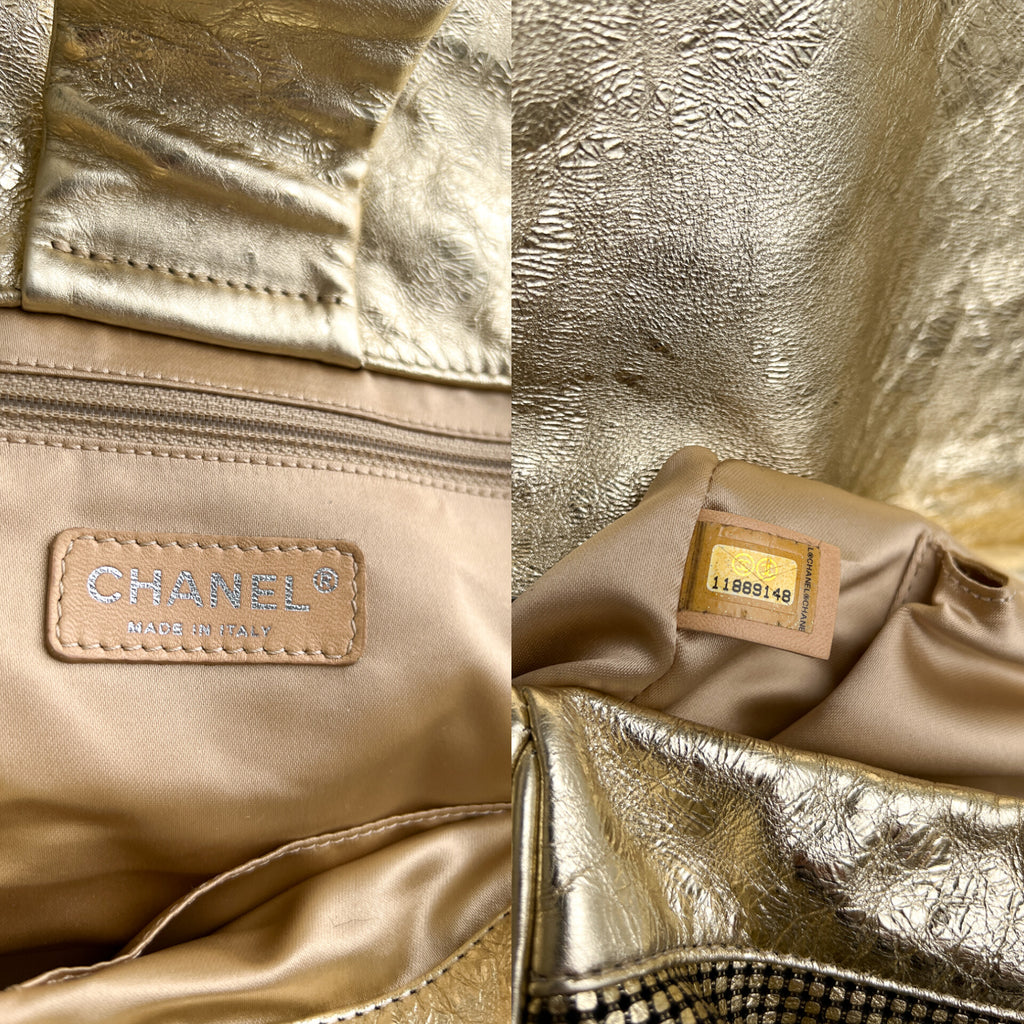 Authentic Chanel tote accordion gold leather chain bag crossbody handbag