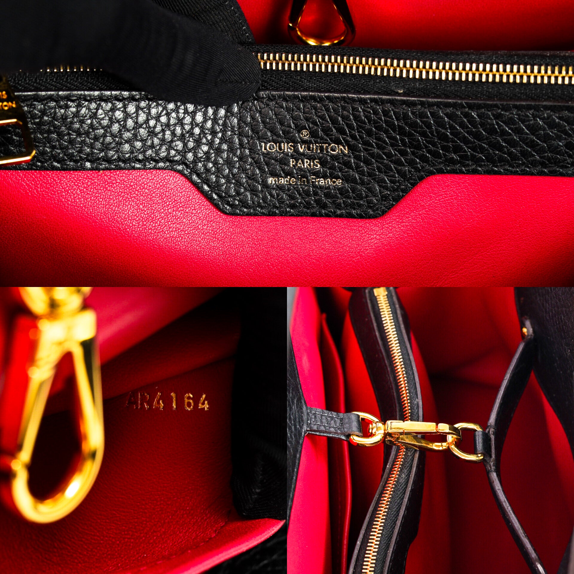 Authentic LV Capucines MM Black Leather Fuchsia Inside Handbag