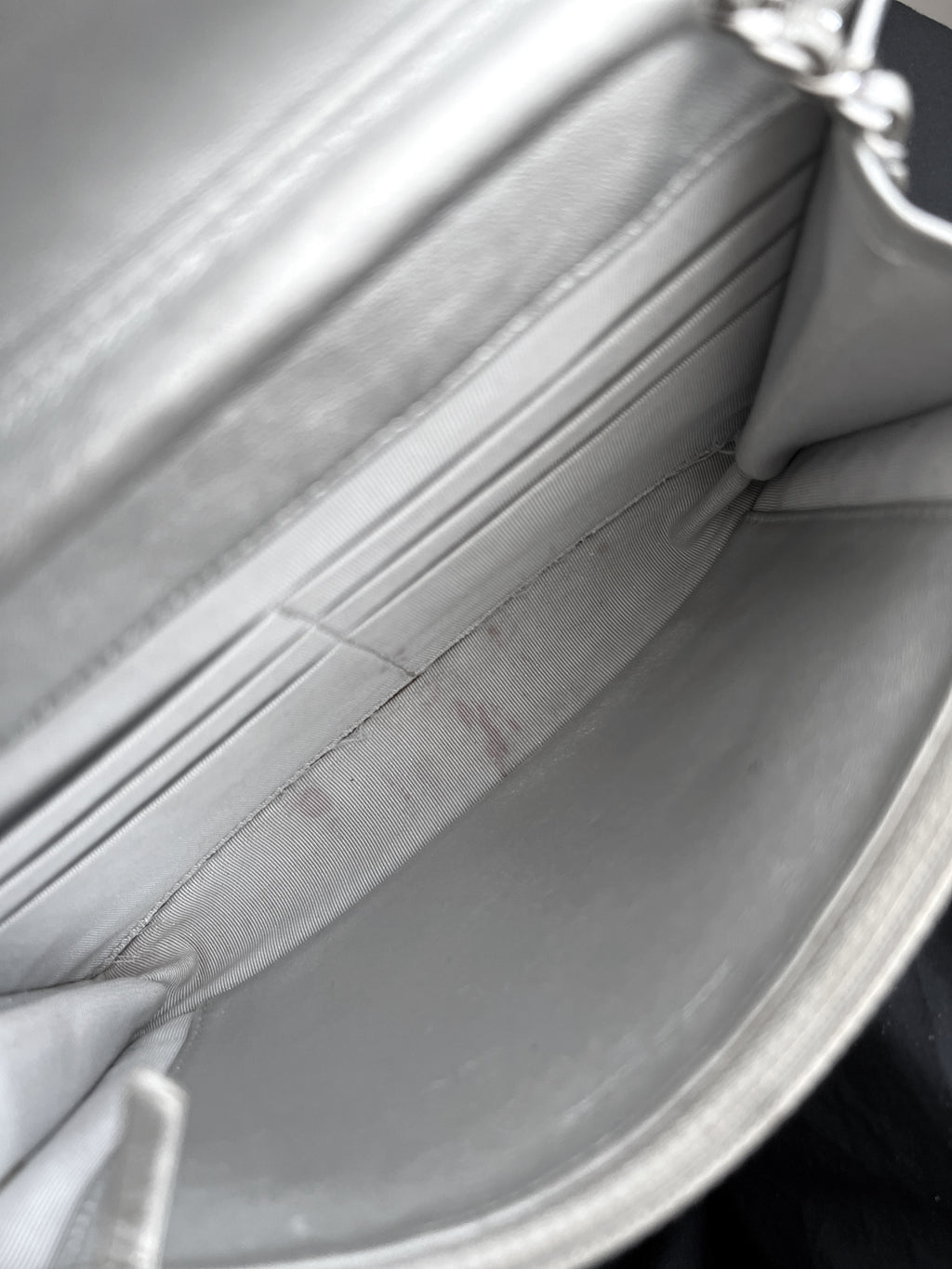 Chanel Woc Leather Lambskin Silver Chain Crossbody Clutch Bag