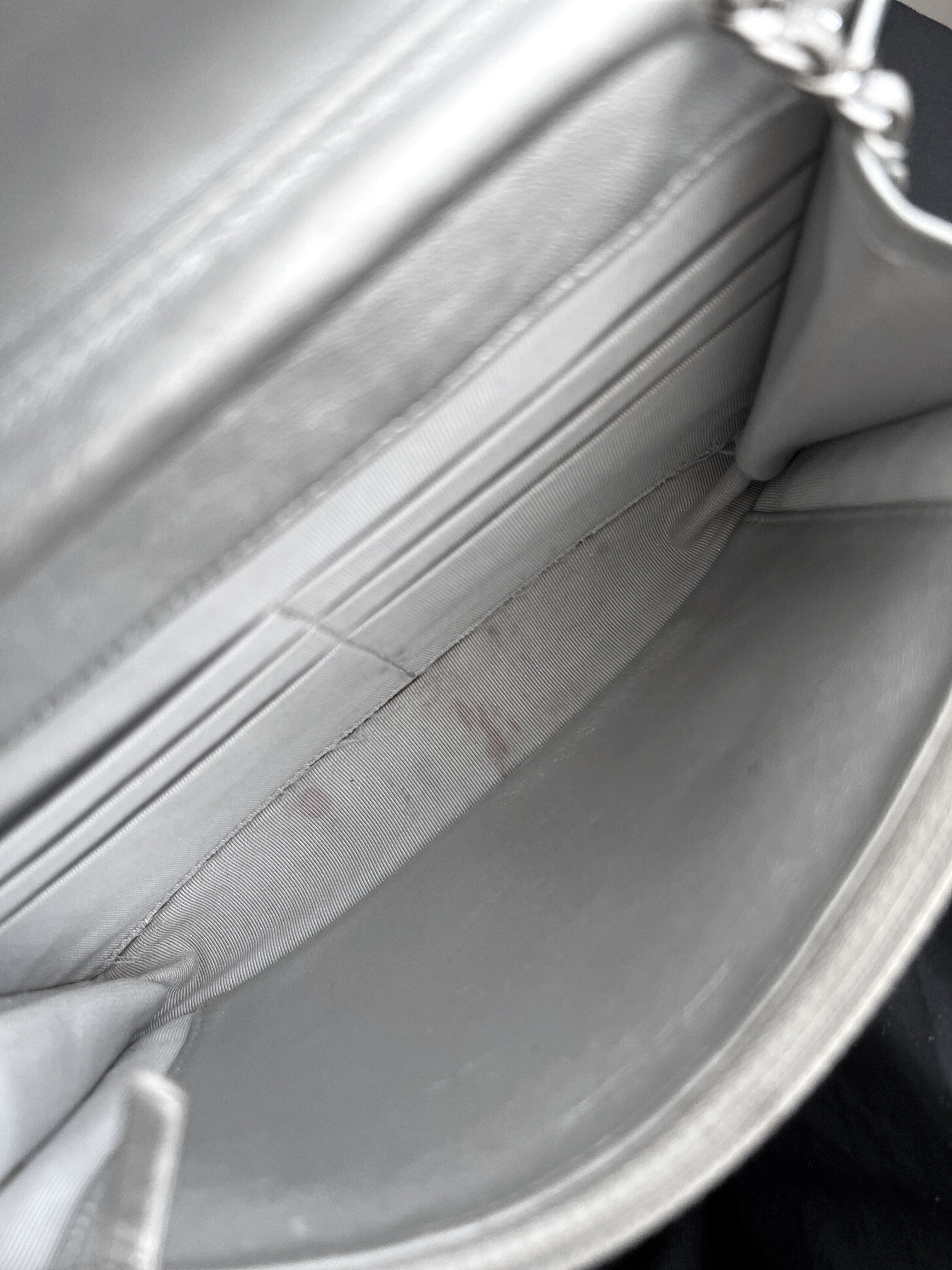 Chanel Woc Leather Lambskin Silver Chain Crossbody Clutch Bag