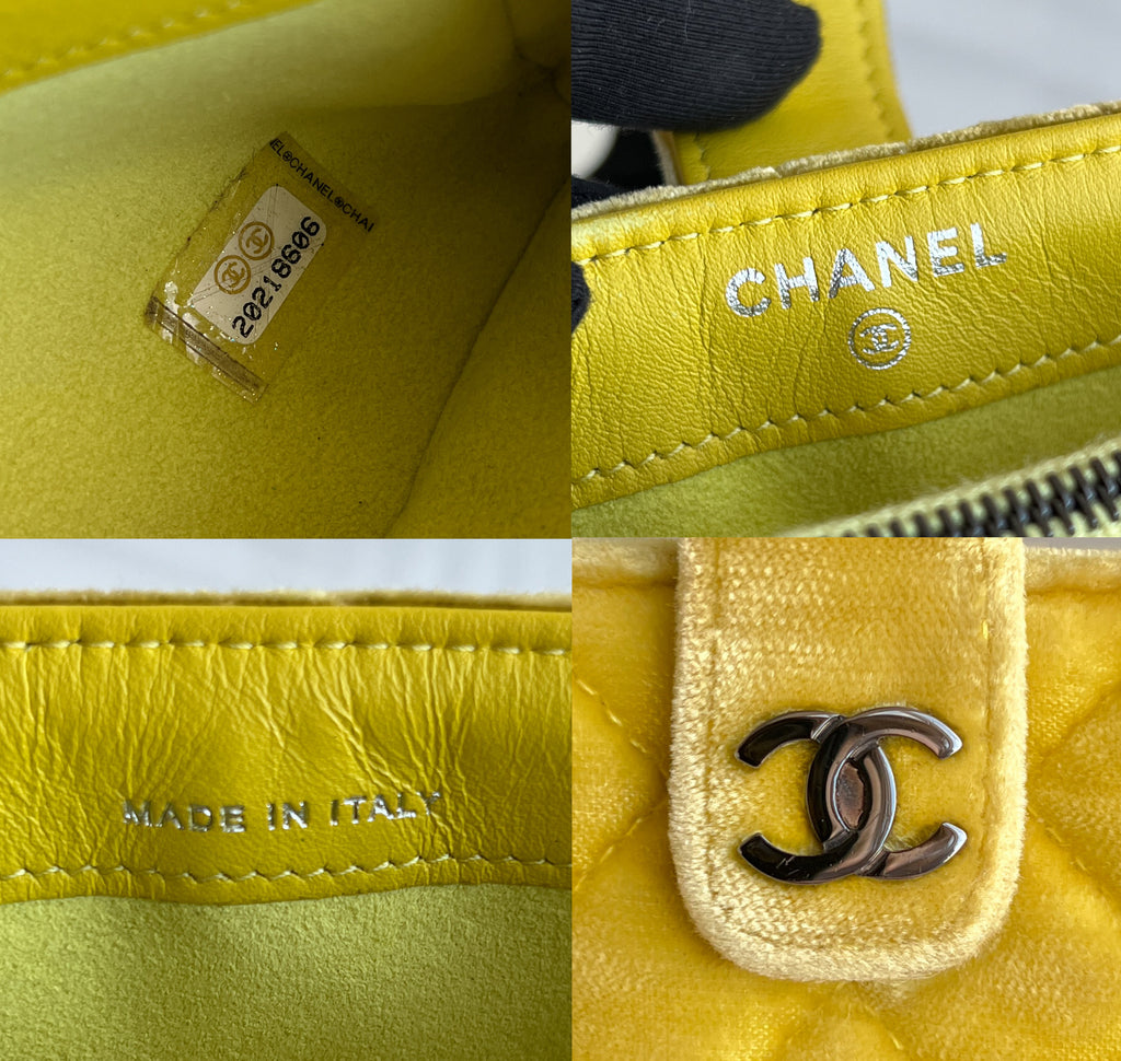 Chanel Mini Phone Holder Quilted Velvet Yellow Clutch Crossbody Bag