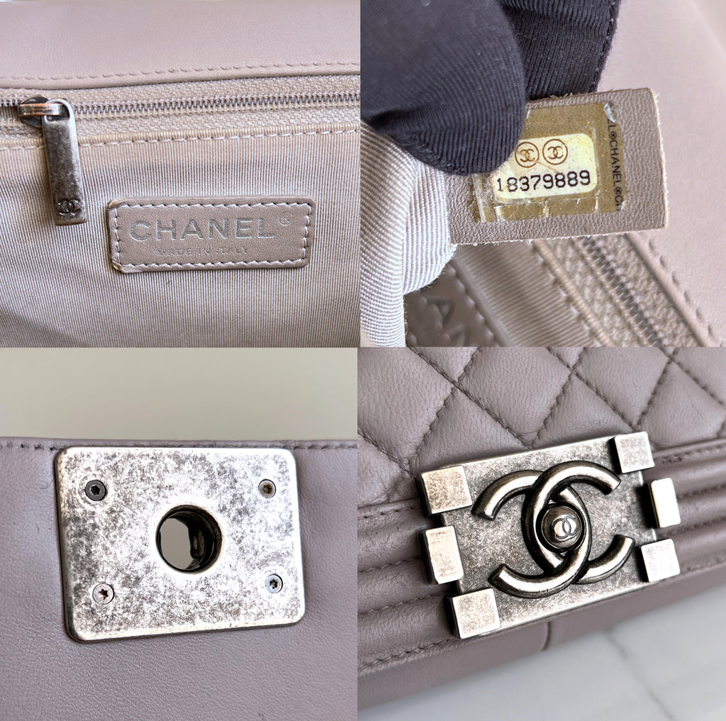 Chanel Boy New Medium Lambskin Grey Crossbody Bag