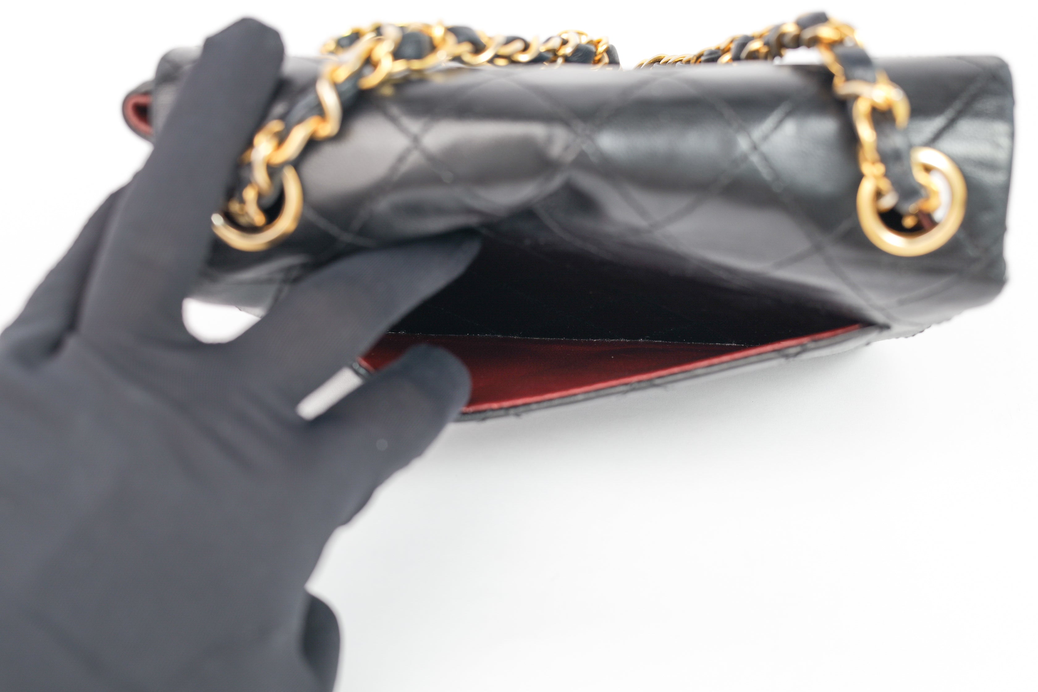 Authentic Chanel Mini square one flap Lambskin chain Shoulder Bag crossbody black