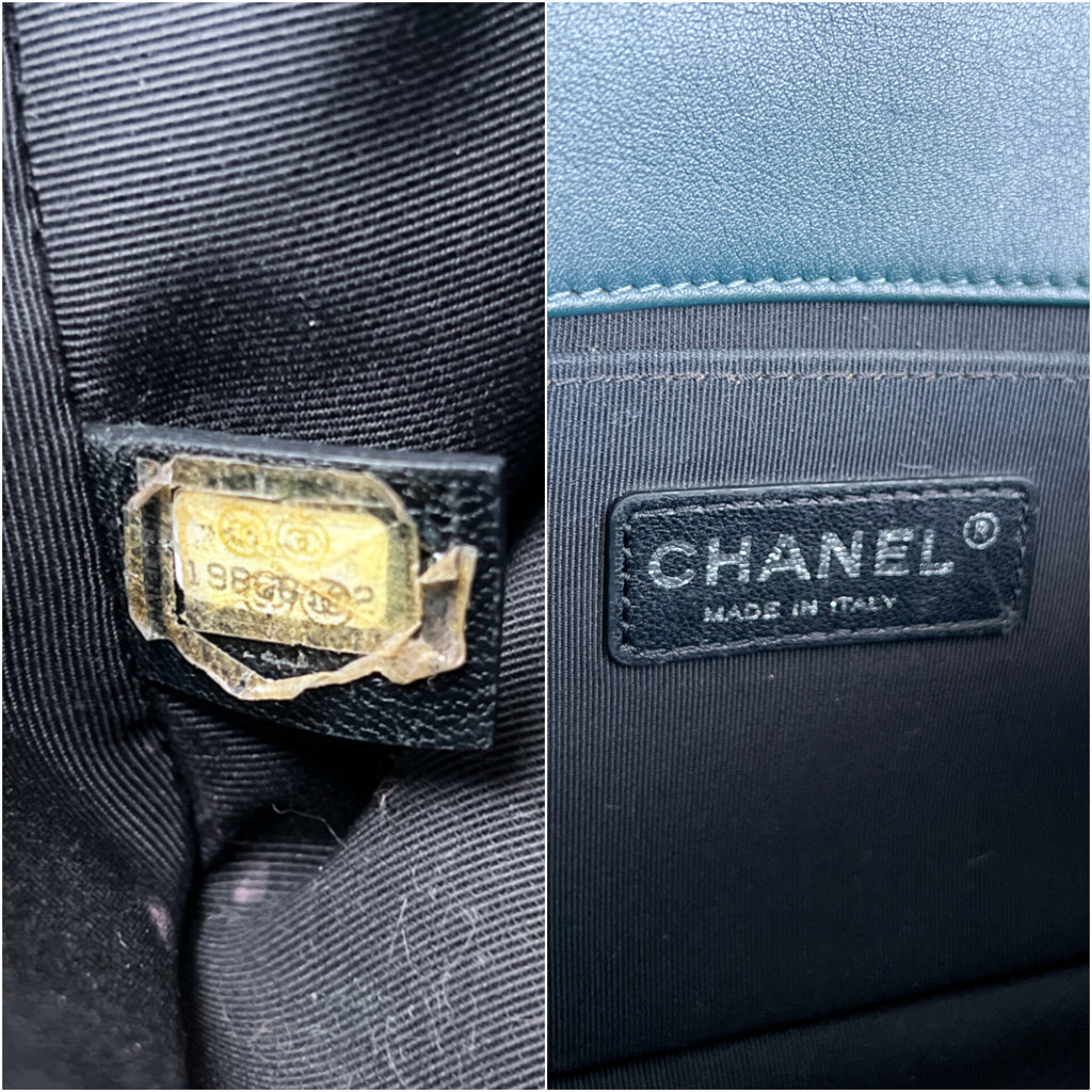 Authentic Chanel old Boy Cordoba Rare Leather dark blue crossbody bag