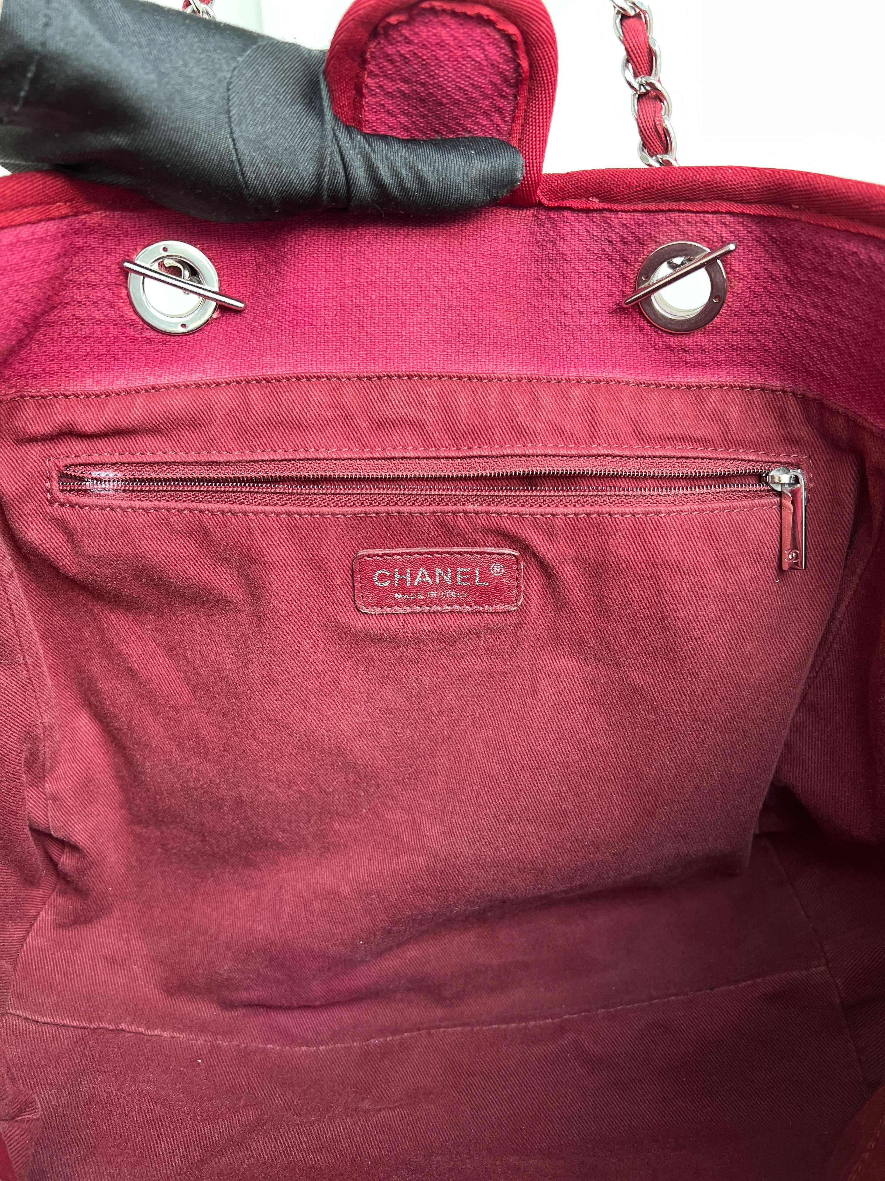 Authentic Chanel Deauville tote red in Cotton Shoulder handbag