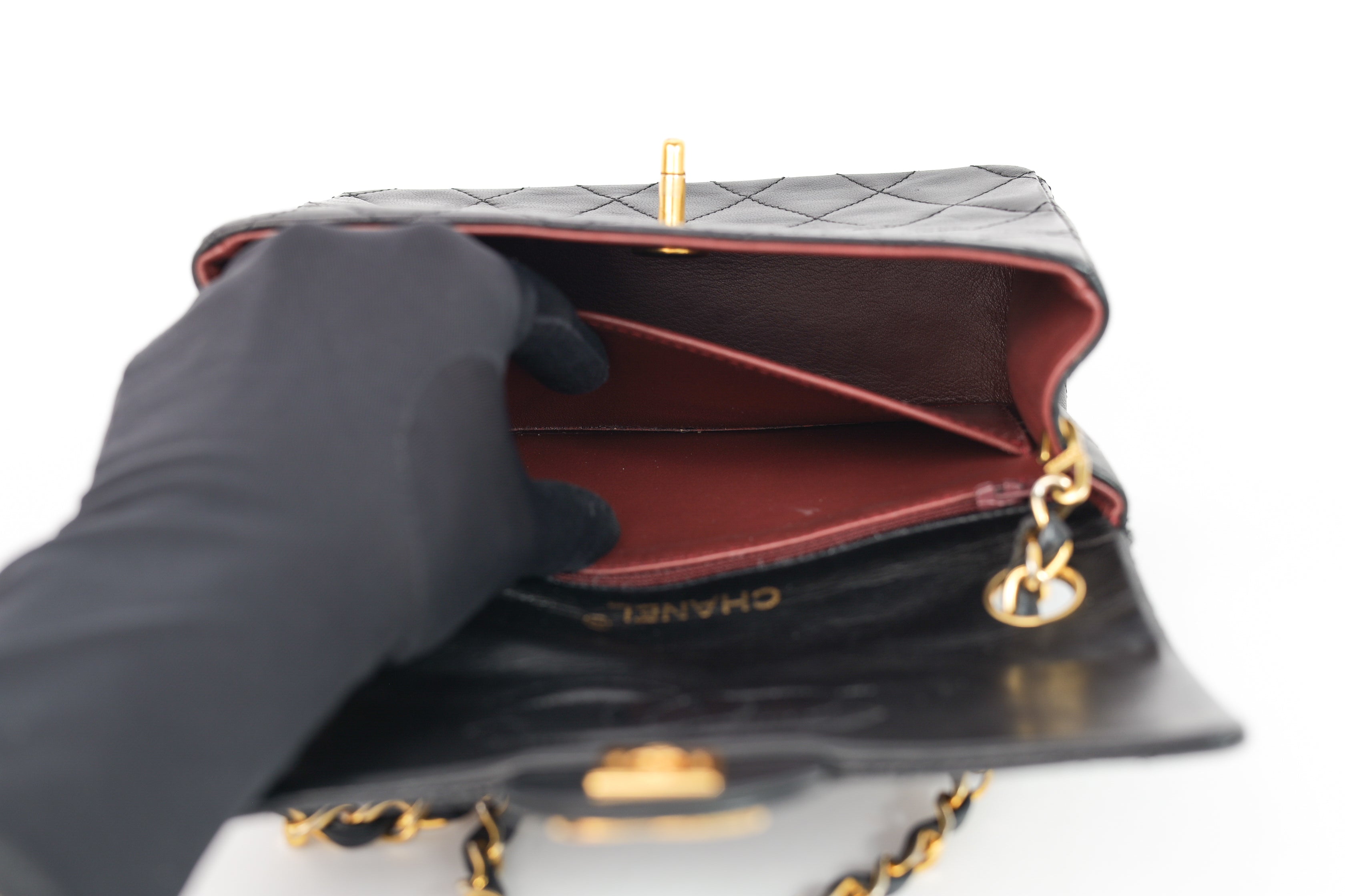 Authentic Chanel Mini square one flap Lambskin chain Shoulder Bag crossbody black