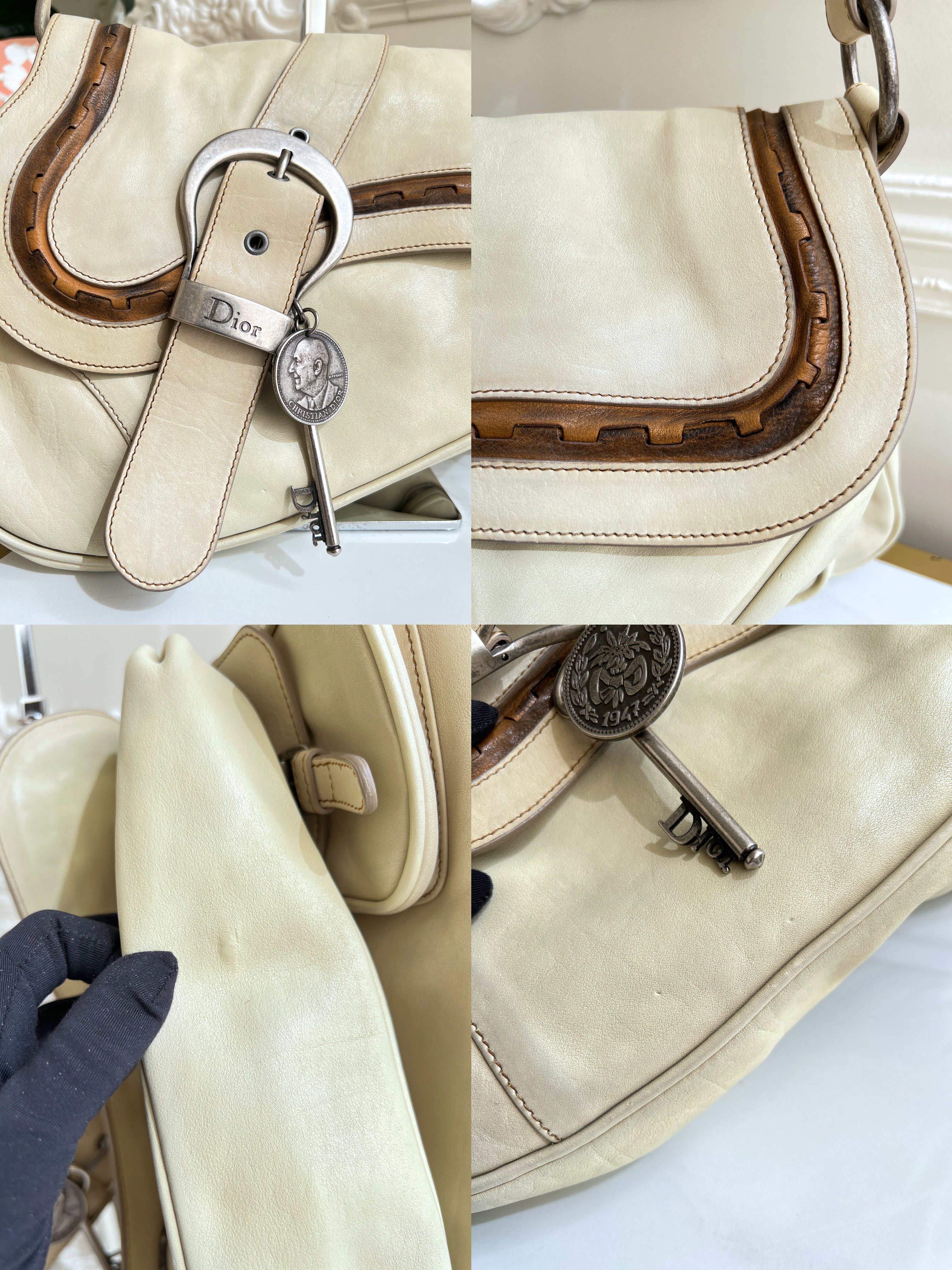 Christian Dior Rare Classic Gaucho Saddle Leather White Bag