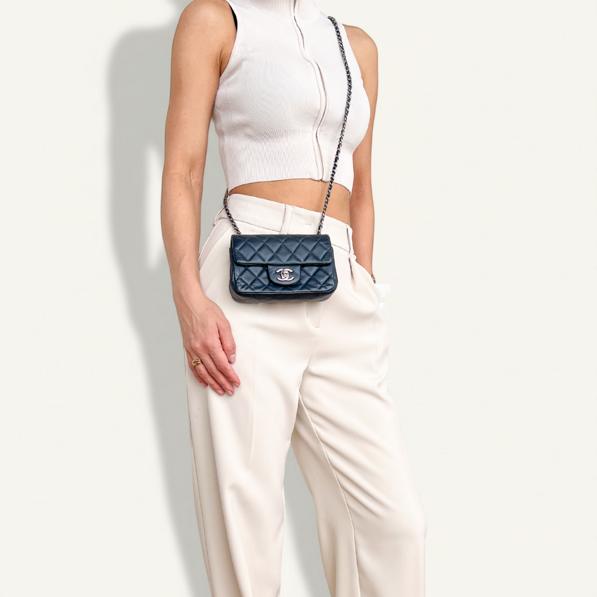 Chanel small dark gray lambskin crossbody bag