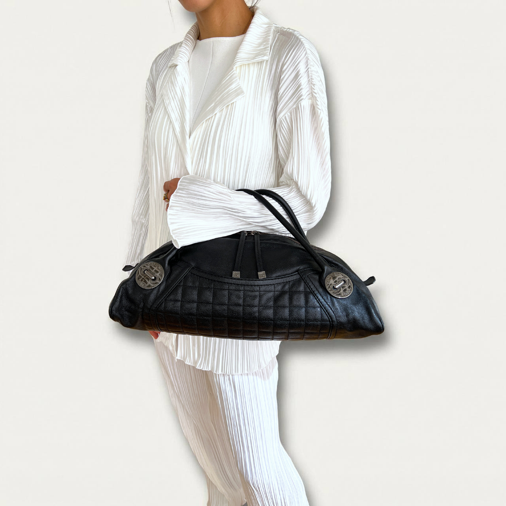 Chanel Caviar Black Dome Leather Square Bag