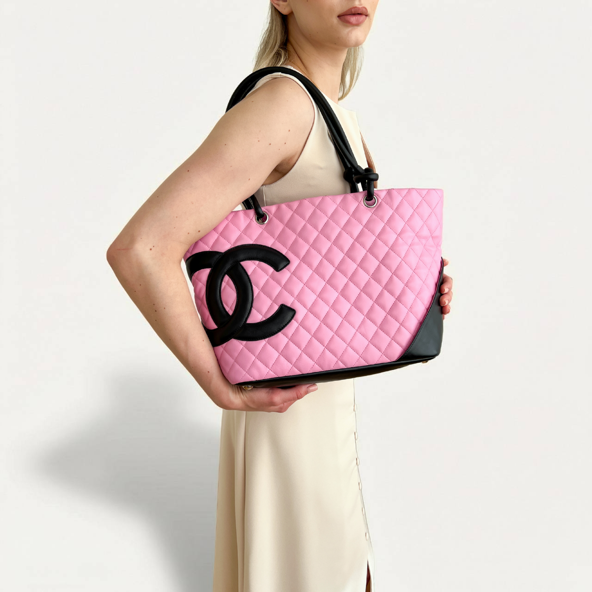 Chanel Cambon Rosa Tote GM Large shopping pink leather Handbag