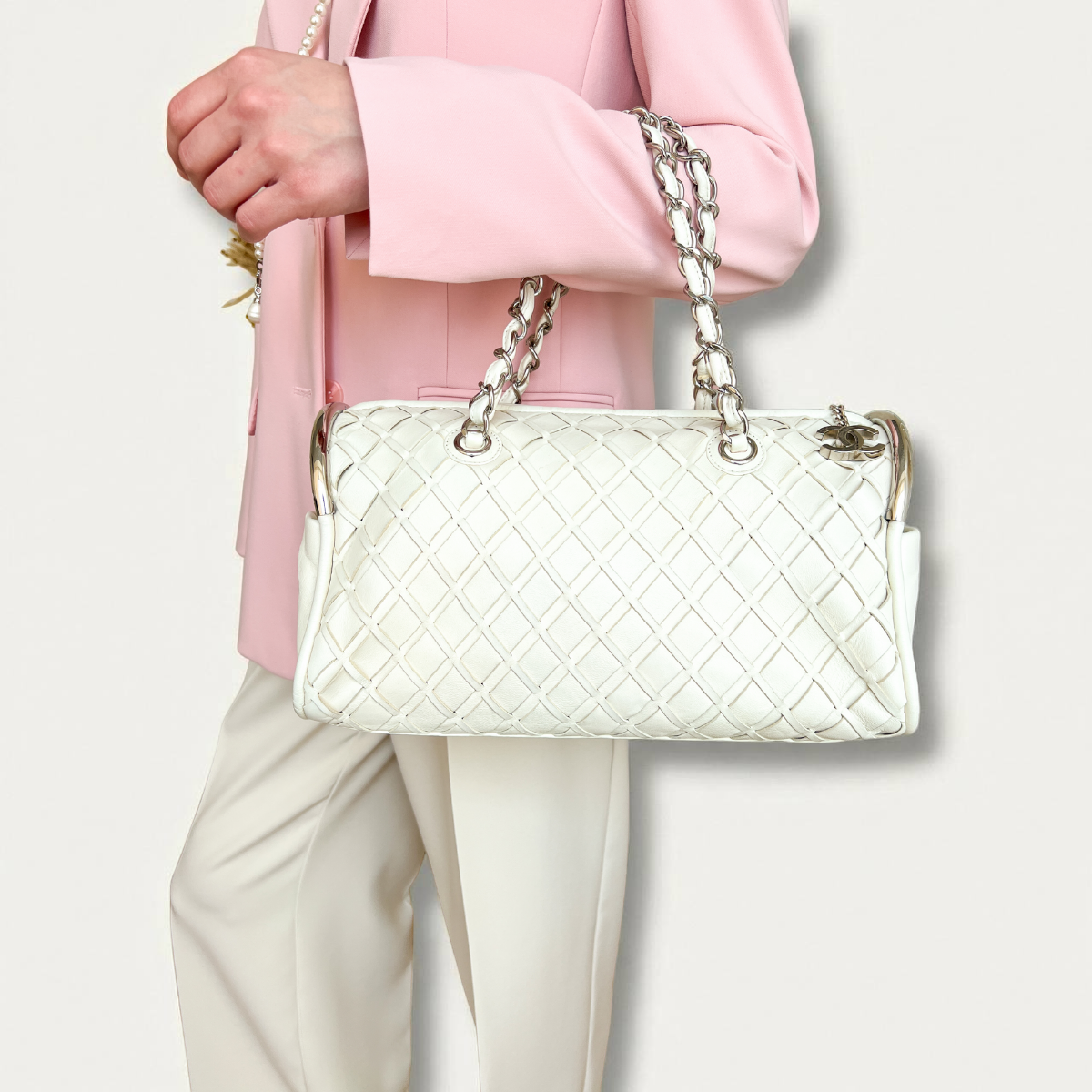 Chanel Ultimate bowler soft Somberero leather lambskin white handbag