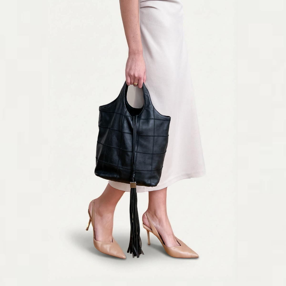 Chanel  Choco bar Chocolate Tassel Hobo black stitch bucket  bag