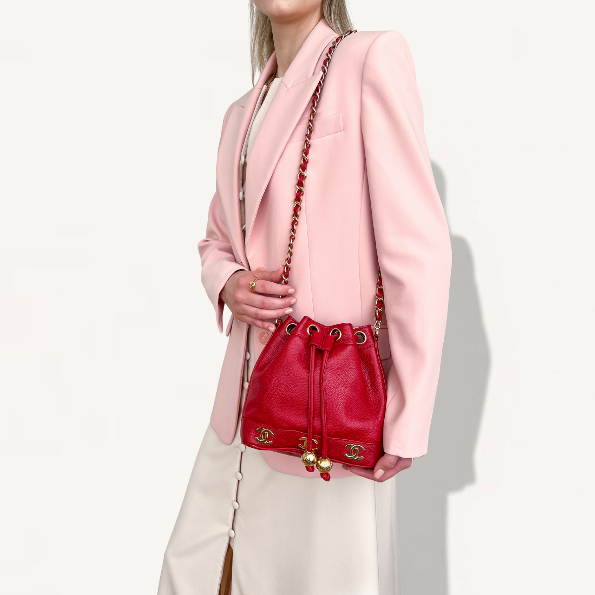 Chanel  CC Bucket  Mini Triple coco mark Caviar Shoulder Crossbody  red Bag