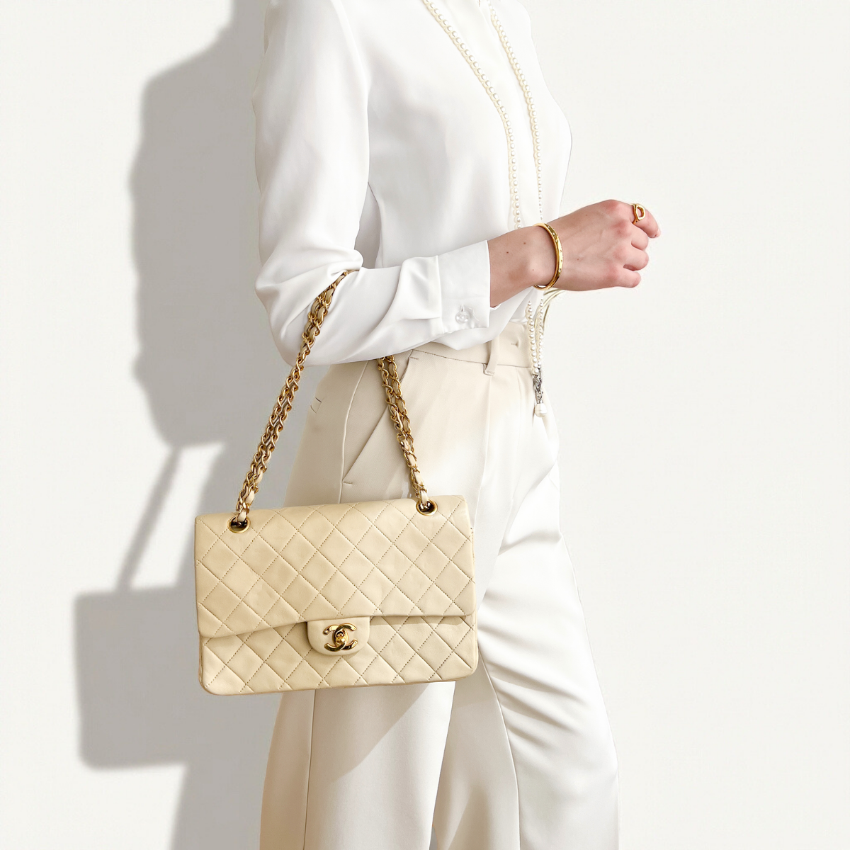 Chanel classic double flap beige lambskin gold  HWRD Shoulder bag