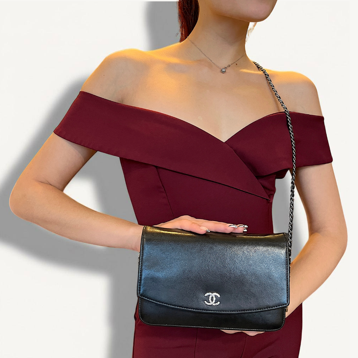 Chanel WOC Black Caviar Crossbody Silver HRW Small Bag