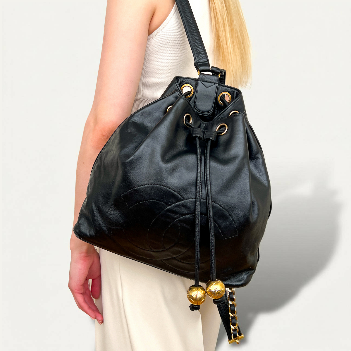 Chanel backpack Ram Decacoco Black lambskin leather with Pouch