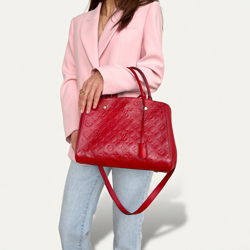 Authentic LV Montaigne MM Empreinte Monogram Red
