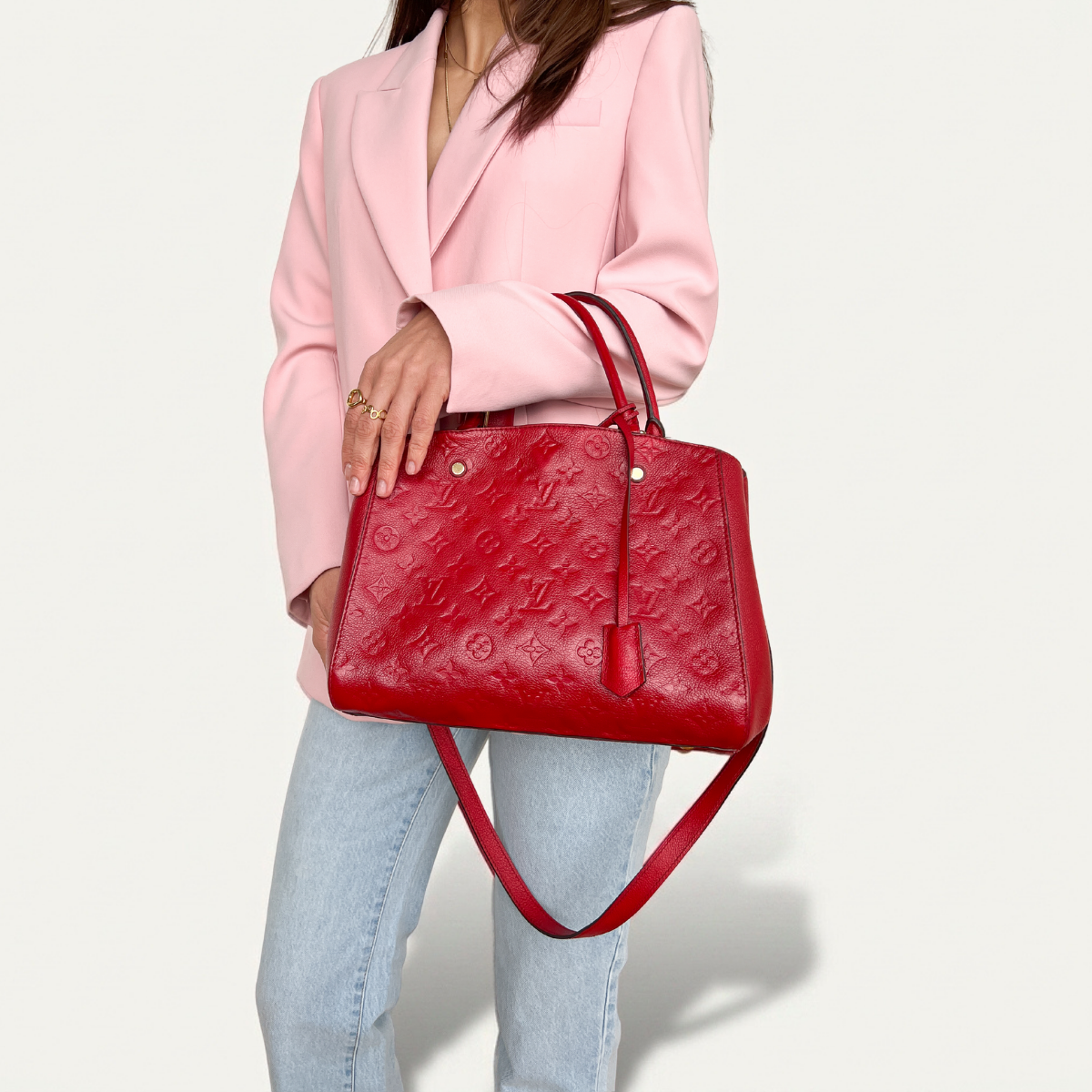 Authentic LV Montaigne MM Empreinte Monogram Red