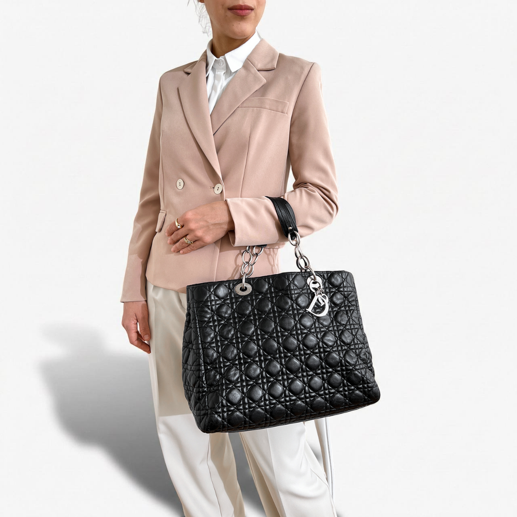 Christian Dior tote Cannage Black Quilted Leather Shopper Bag