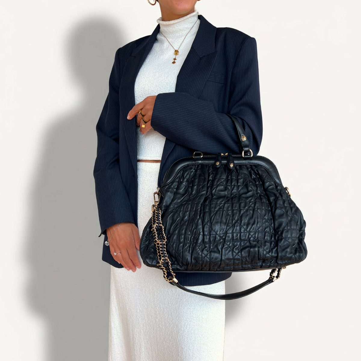 Christian Dior Gaufre Cannage Sac Délices en cuir d'agneau noir