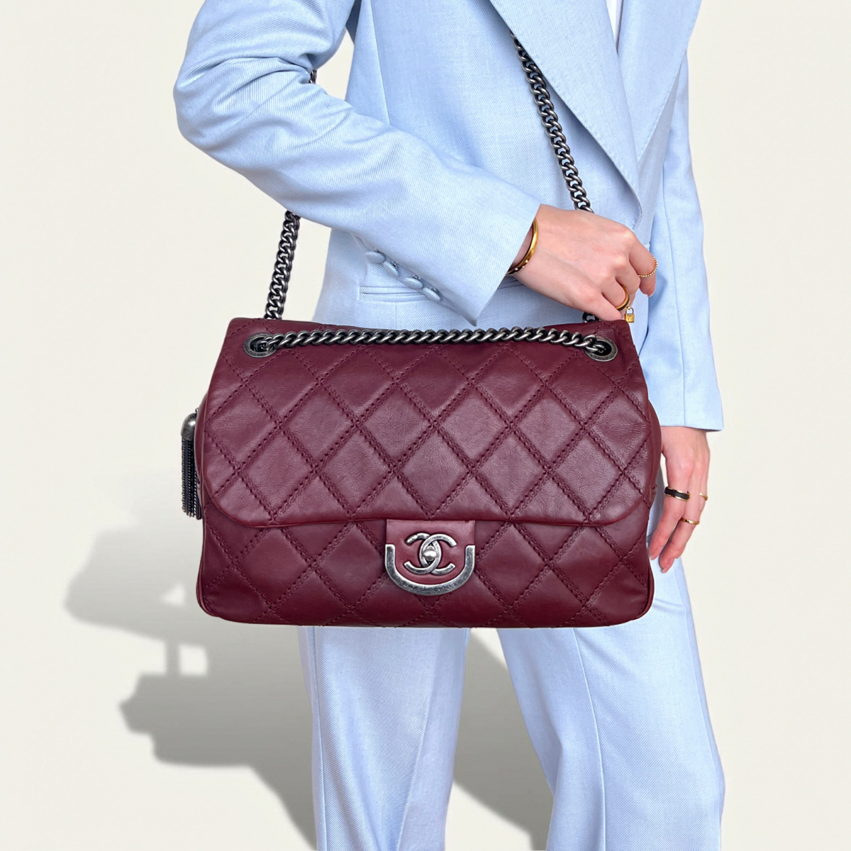 Chanel Flap Cambon 31 Rue Leather Burgundy Maroon Crossbody Bag