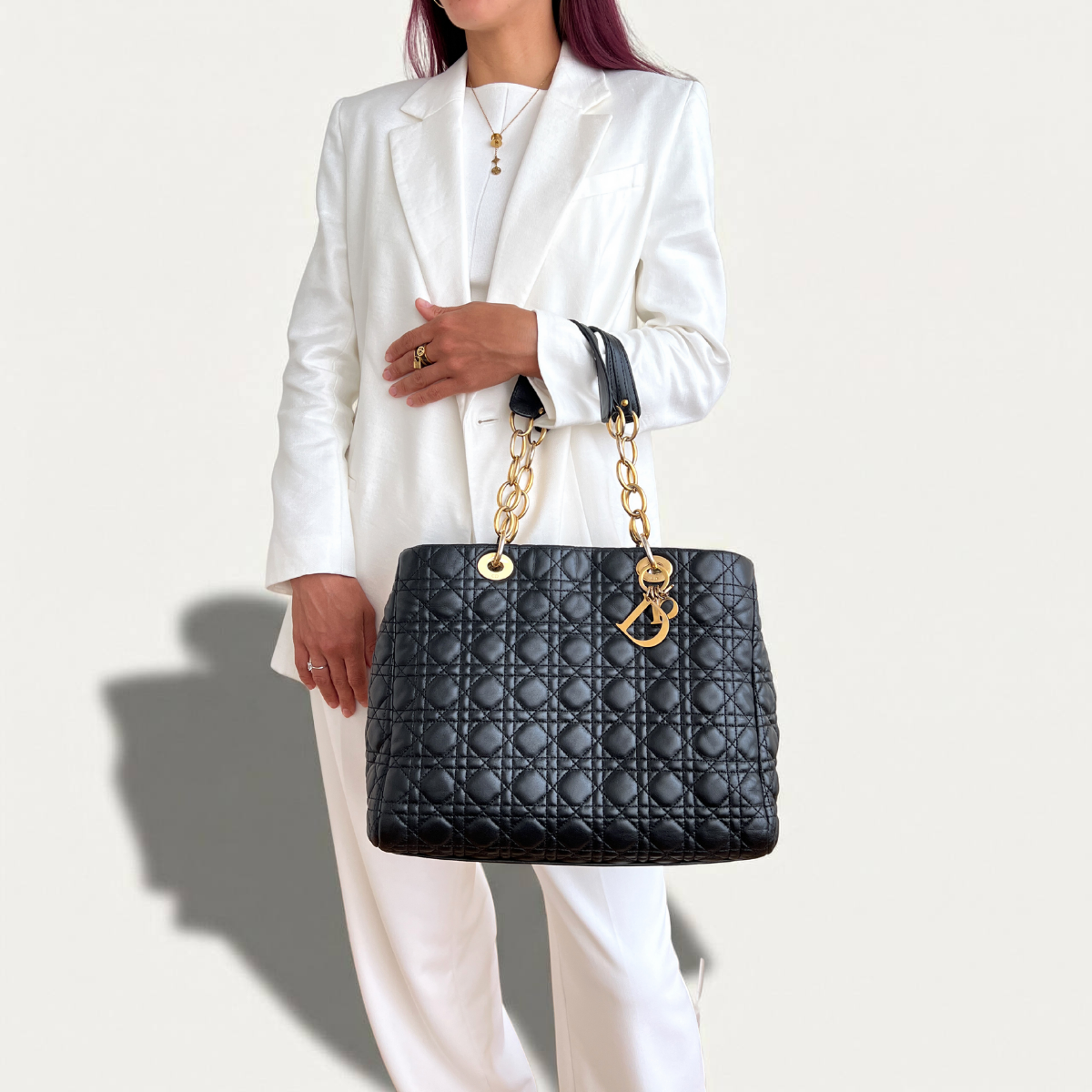 Christian Dior Tote Canage Black Quilted Leather Bag