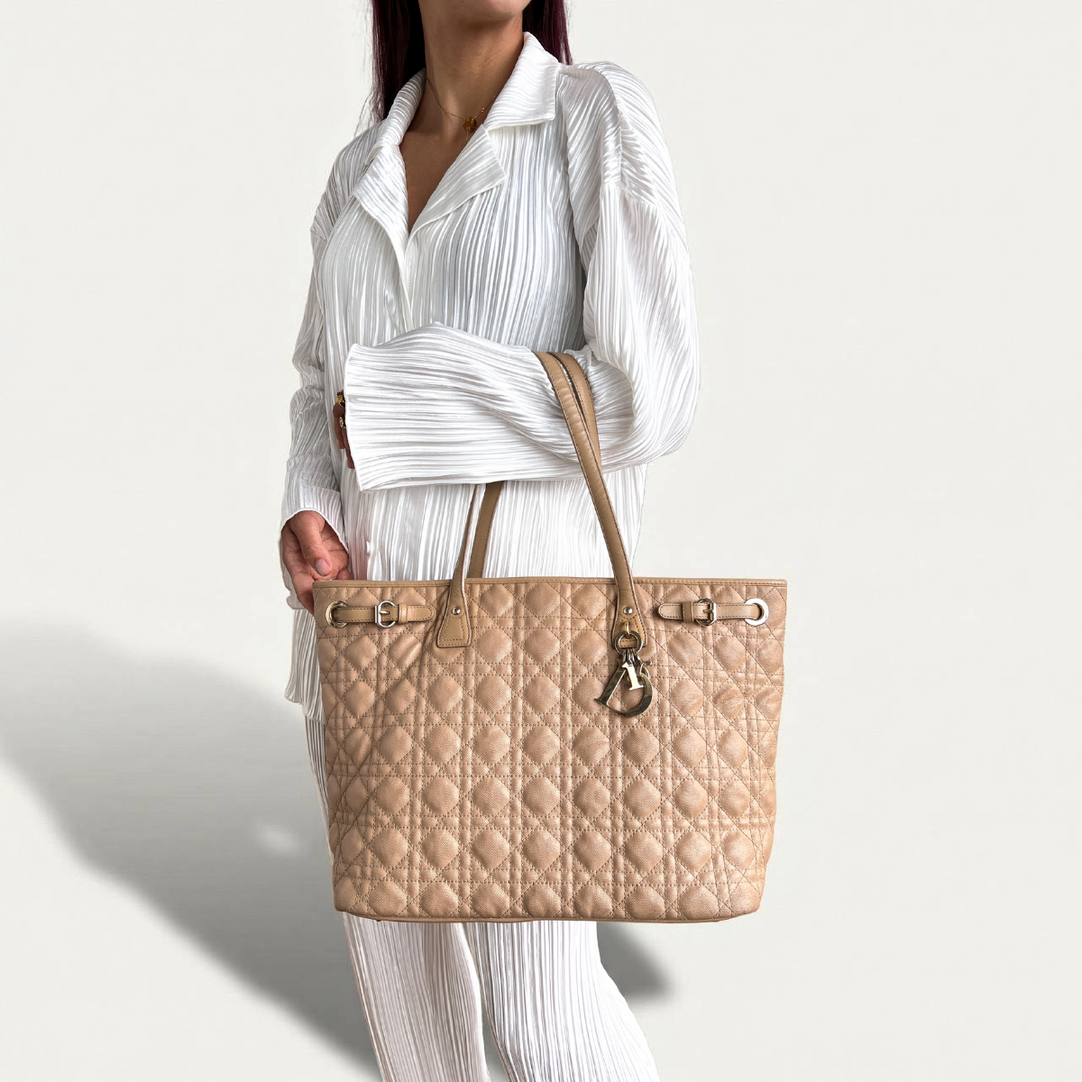 Christian Dior Panarea Medium Shopper Coated Beige Bag