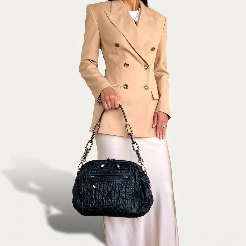 Christian Dior Gaufre Lambskin Canage Delidior Delices Black Bag