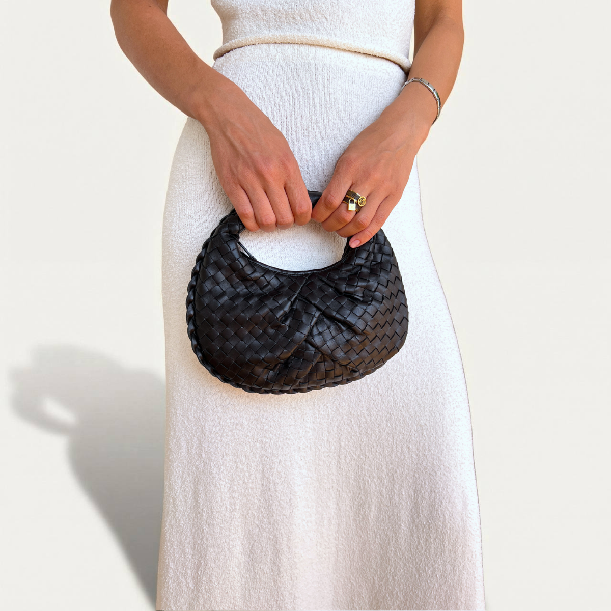 Bottega Veneta Intrecciato Mini Black Leather Clutch Handbag