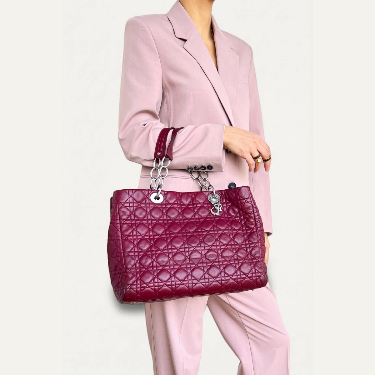 Dior Dark Red Soft Quilted Cannage Leather Shopping Tote