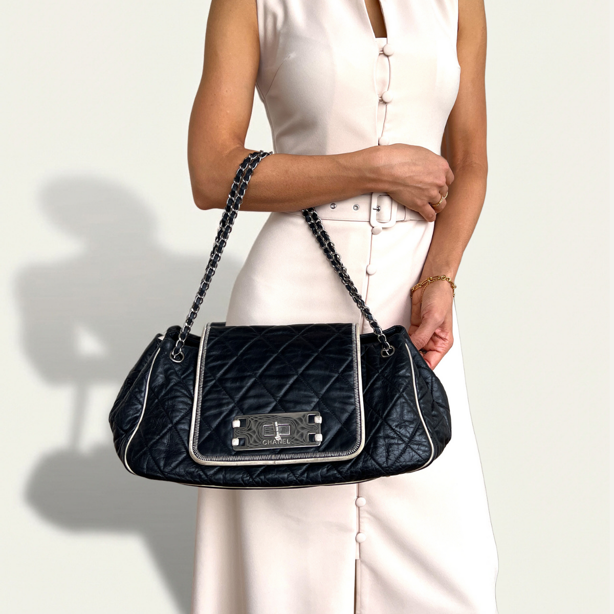 Chanel Mademoiselle East West Shoulder Black Leather Bag